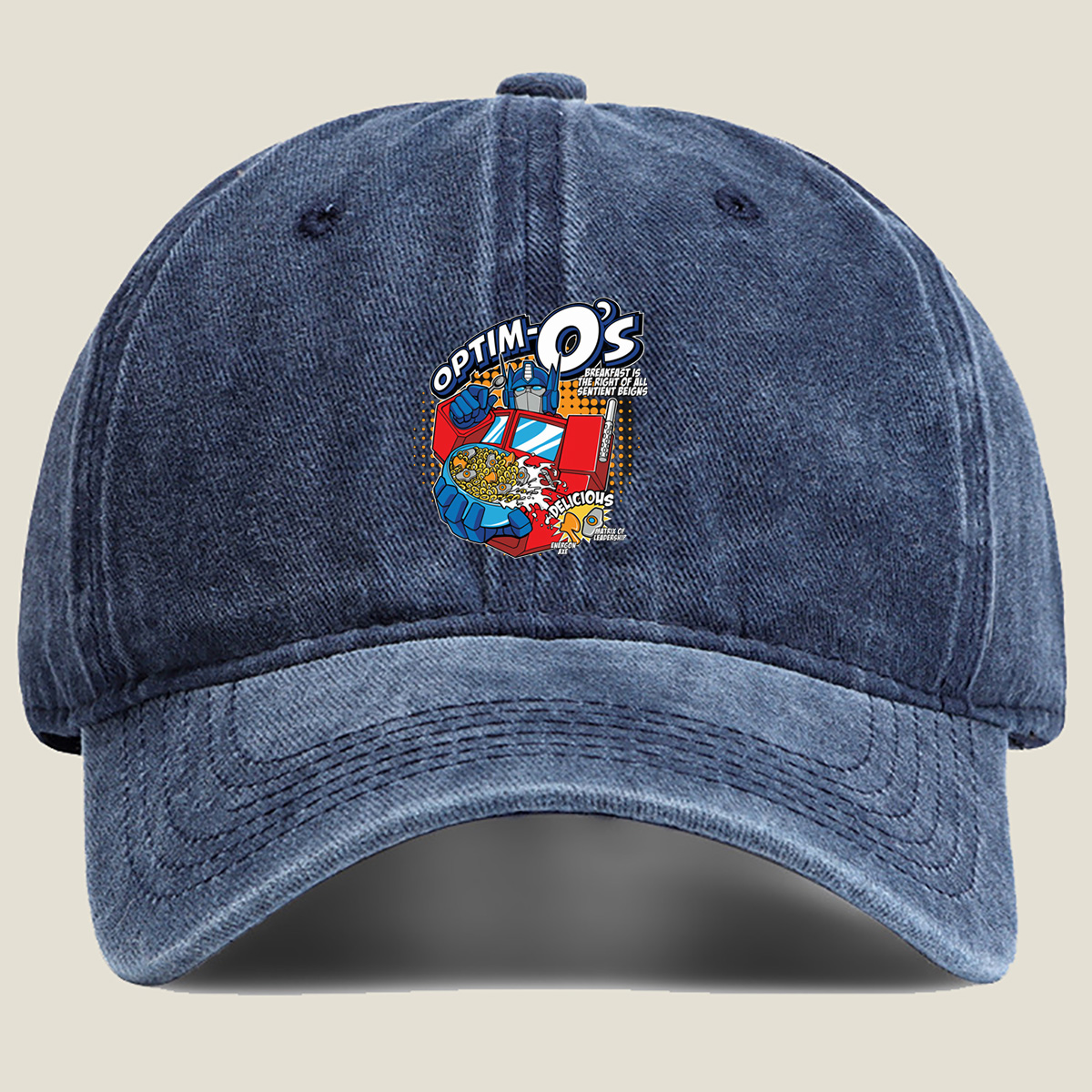 Optim-O's: Transformers Breakfast Cereal Featuring Optimus Prime - Washed Denim - Baseball Cap