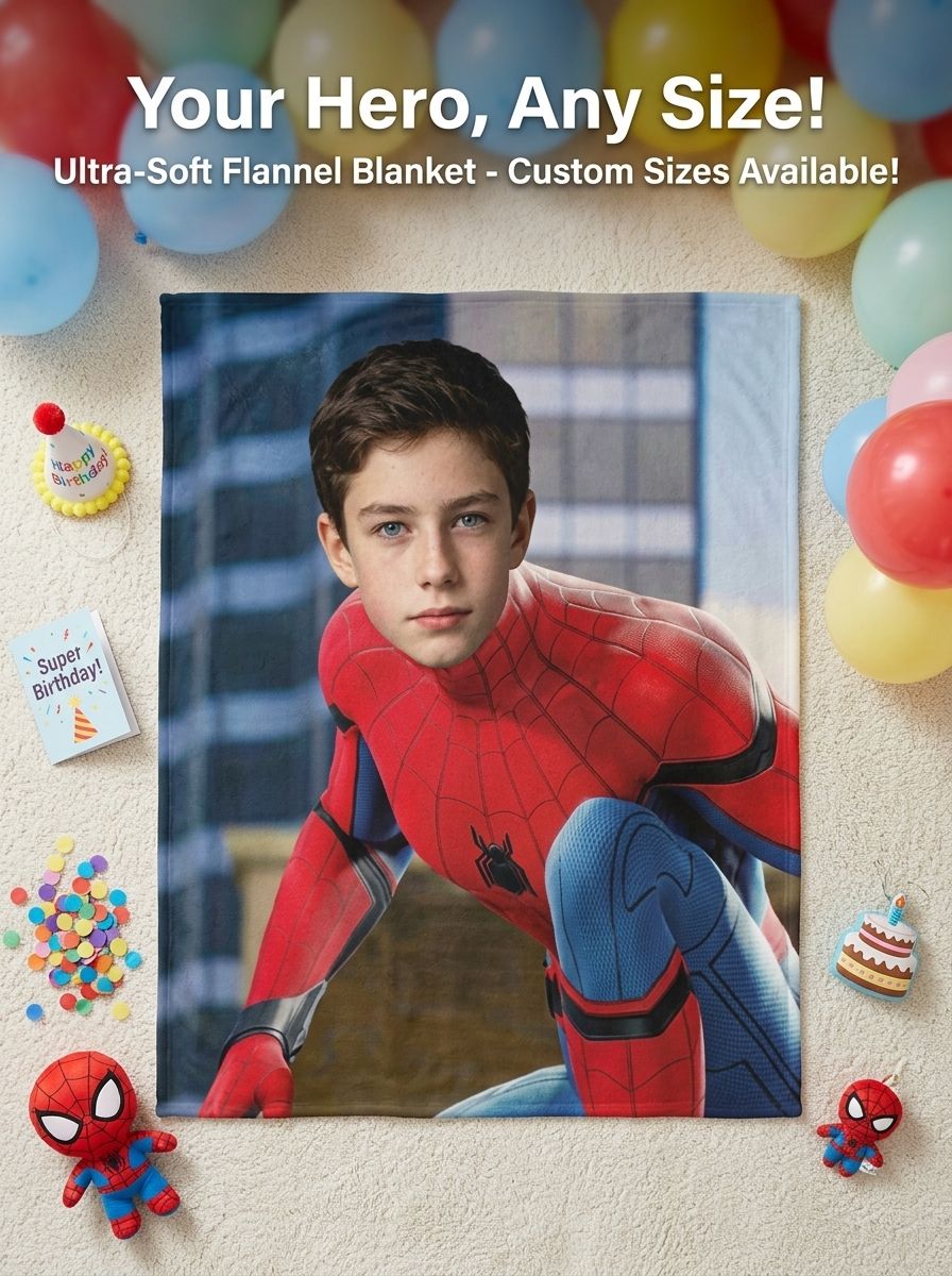 Custom Face Photo Superhero Throw Blanket, Ultra Soft Velvet Flannel Fleece Bed Cover, Ideal Personalized Gift for Kids