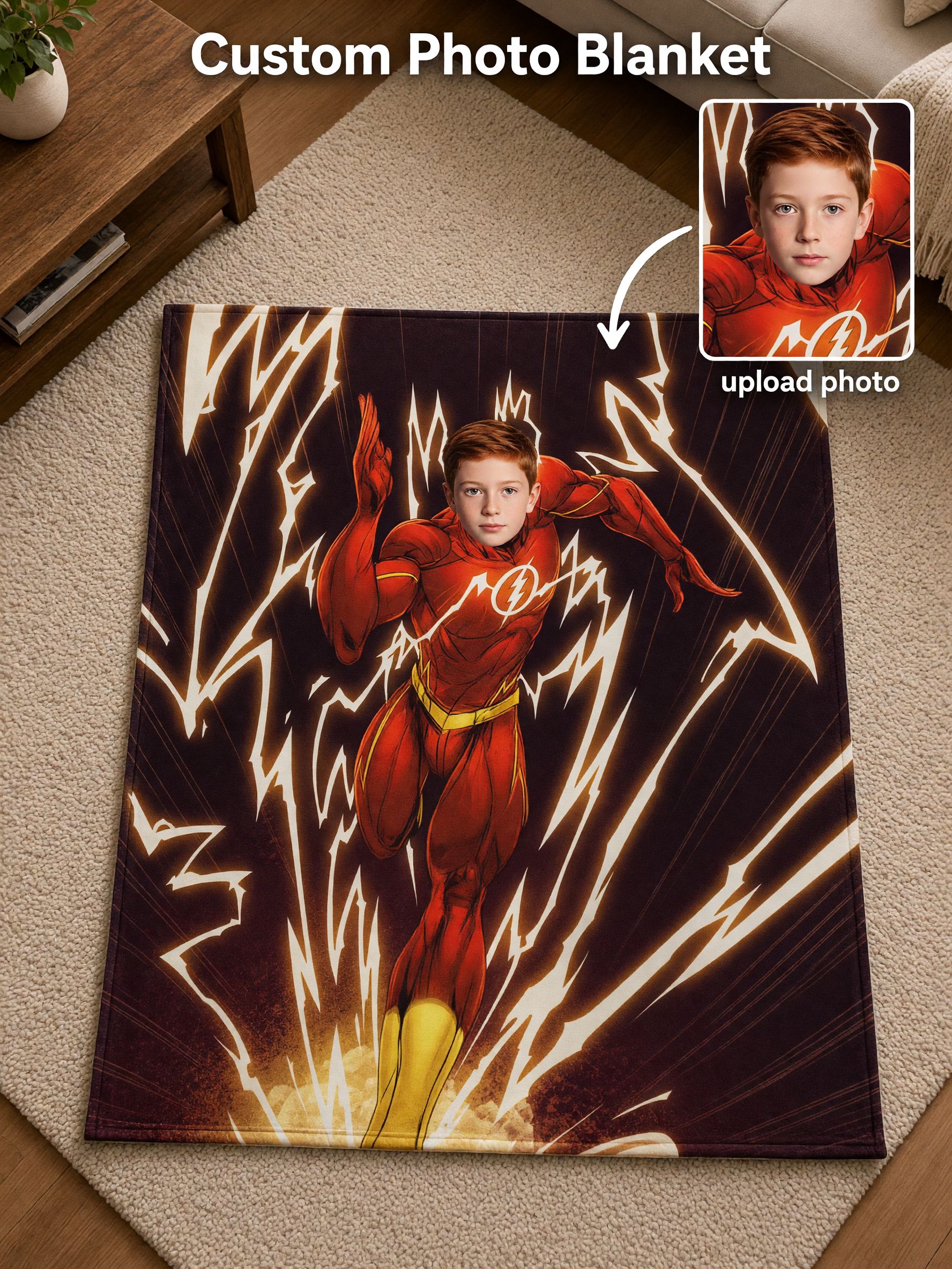 Custom Face Photo Flannel Blanket Personalized Running Superhero Throw Ultra Soft Fleece Bed Couch Ideal Gift