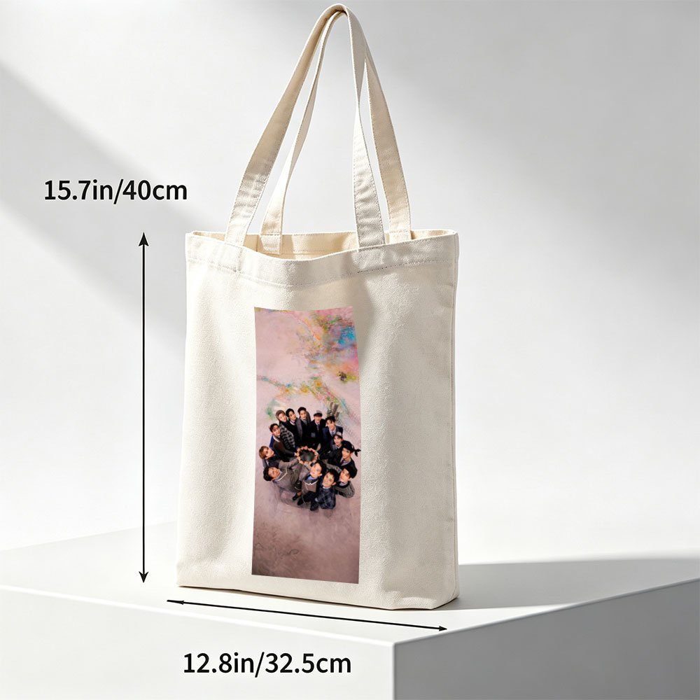 SEVENTEEN Group Photo in a Circular Formation on a Colorful Background - Canvas tote bags