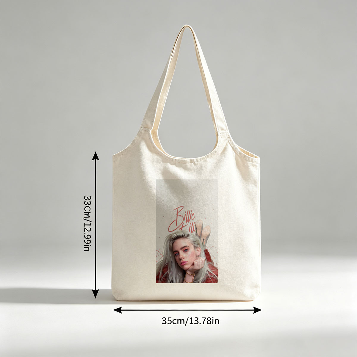 Billie Eilish - Close-Up Portrait with Blonde Hair and Red Outfit - Canvas shoulder bags/