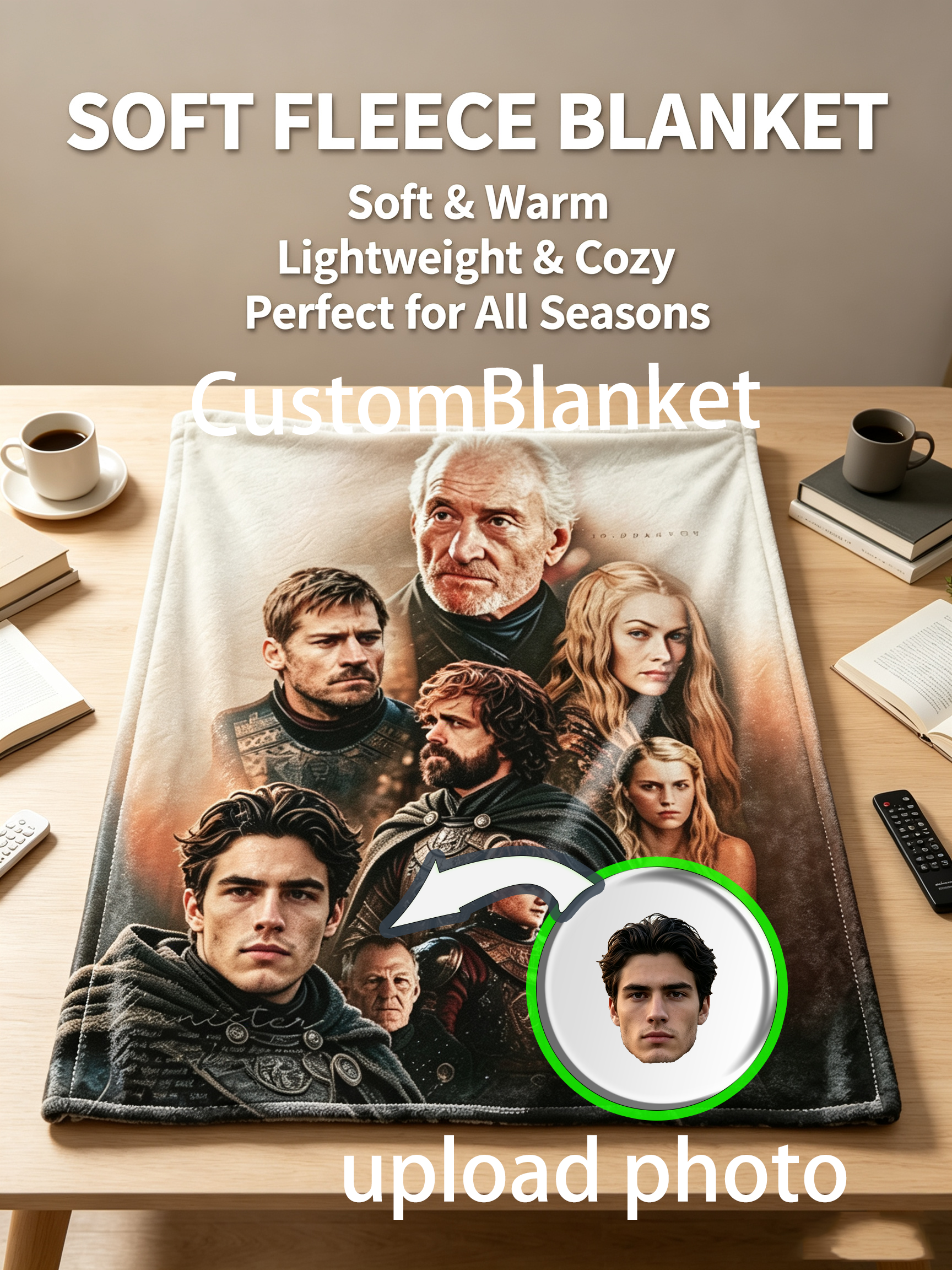 Custom Face Blanket Game of Thrones Characters Flannel Blanket Perfect for Couch Lounging and Cosy Nights Ideal Gift for Fans and Collectors