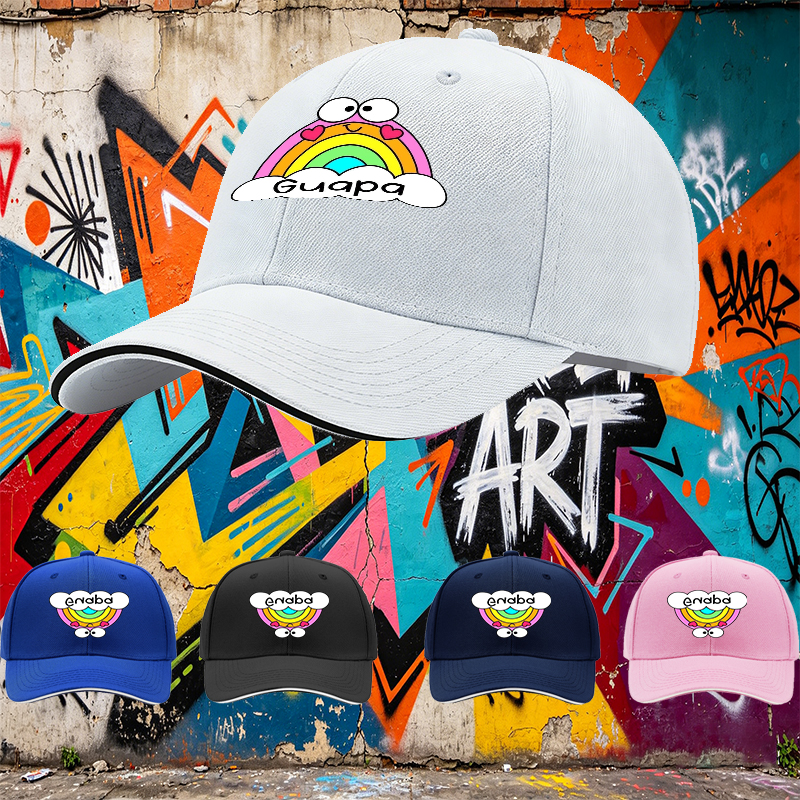Unisex Classic Sandwich Hat with Rainbow Heart Eyes and Guara Print | Casual Outdoor Sun Protection Cap for Adults and Teens | Perfect for Beach, Hiking, Travel, Daily Wear