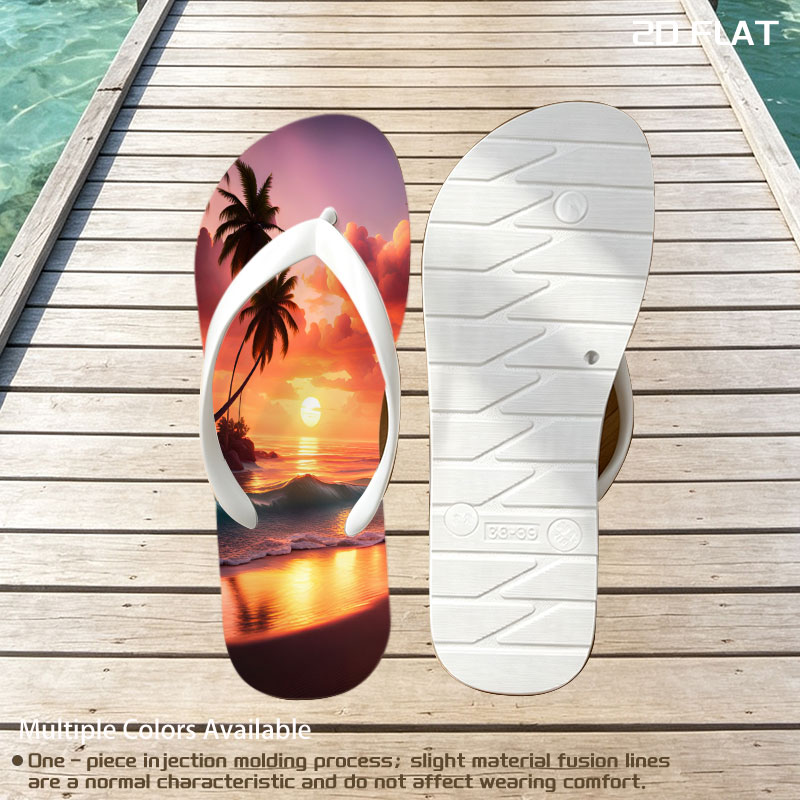 Tropical Sunset Beach with Palm Trees and Golden Waves -  flip-flops
