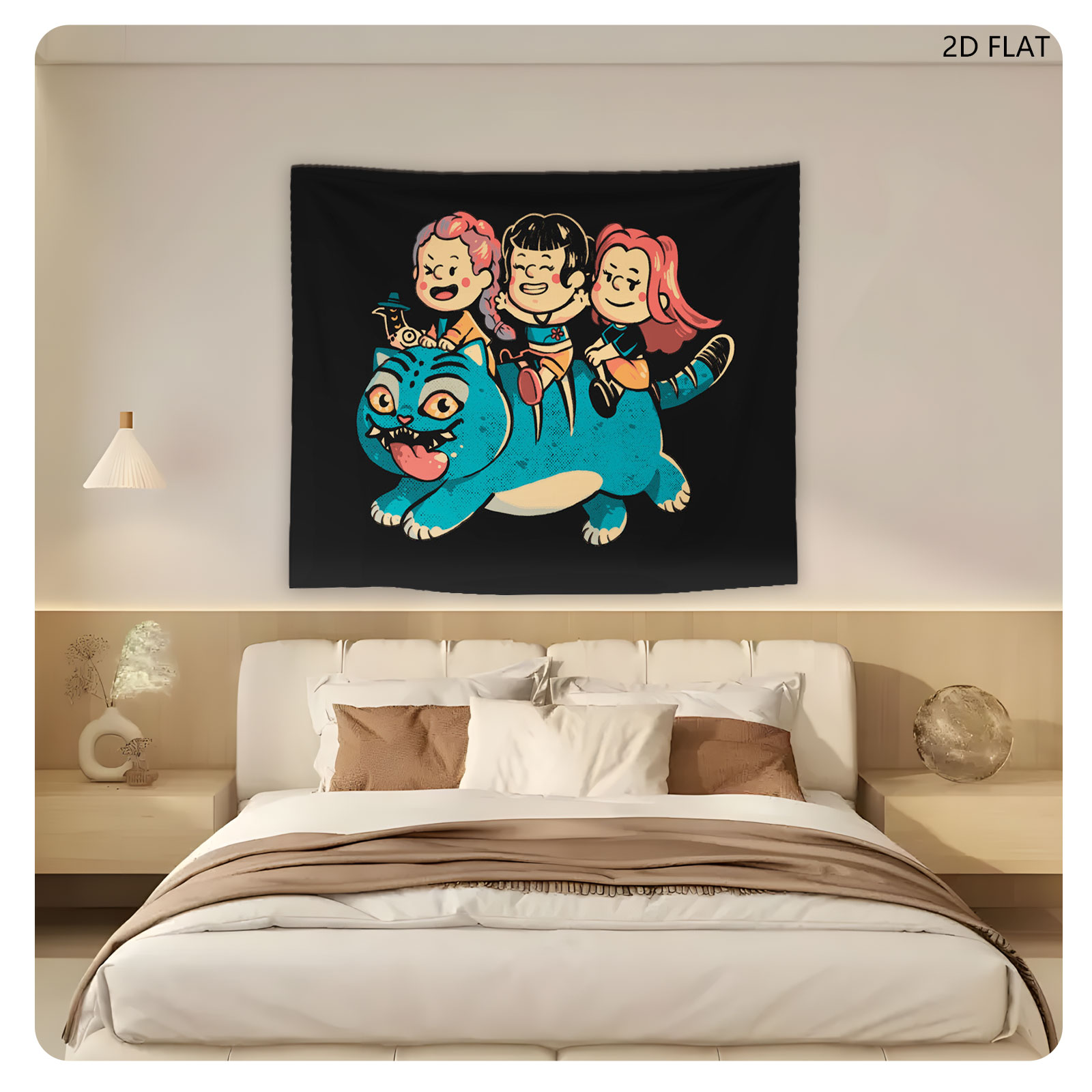 Three Kids Riding a Cheshire Cat - Tapestry