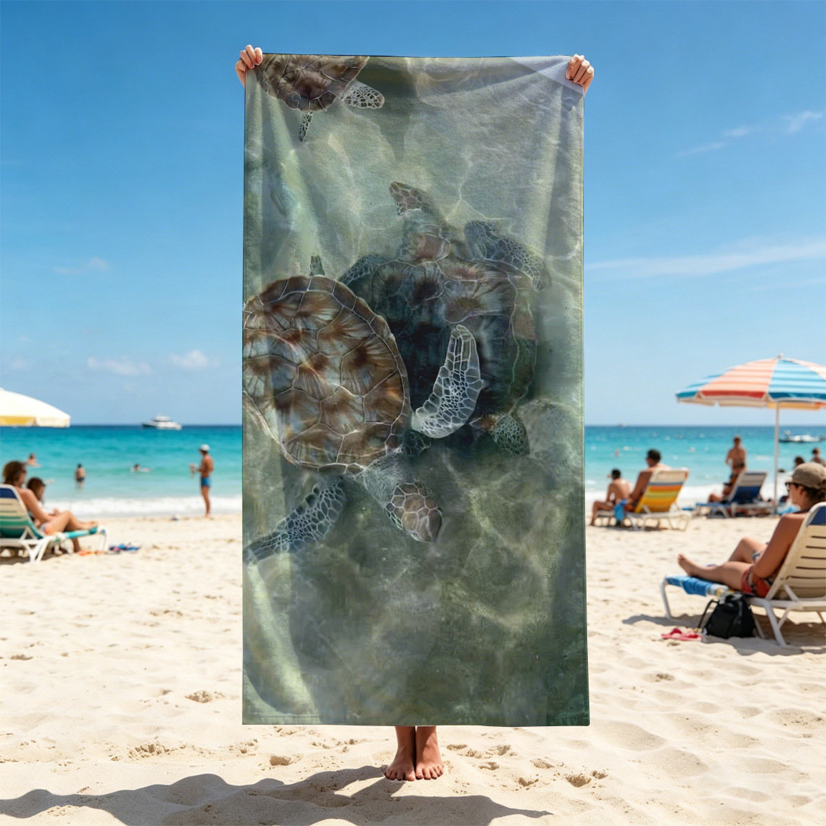 Sea turtles swimming in clear water - Beach towels