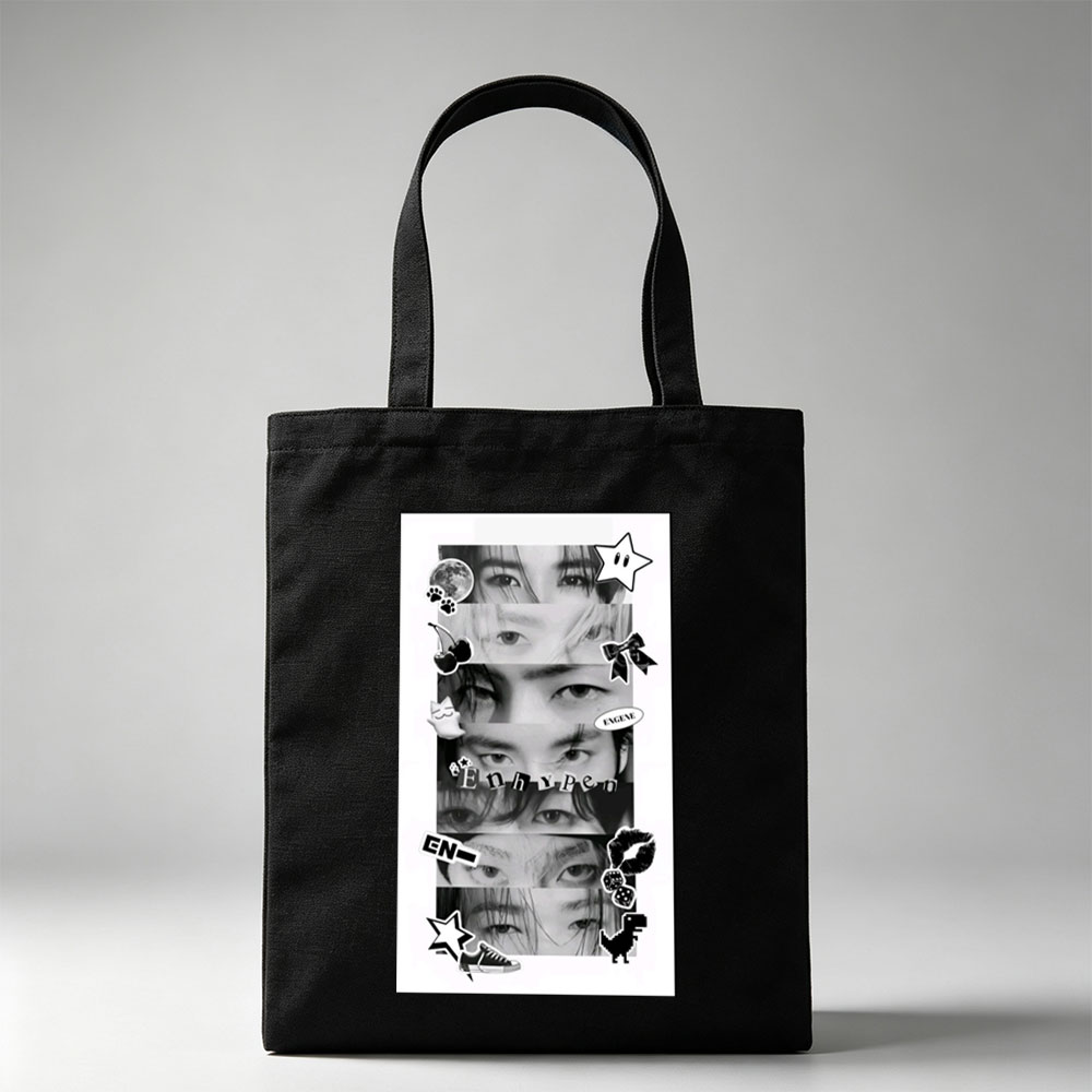 Enhypen Eyes Collage Black and White Sticker Art - Canvas tote bags