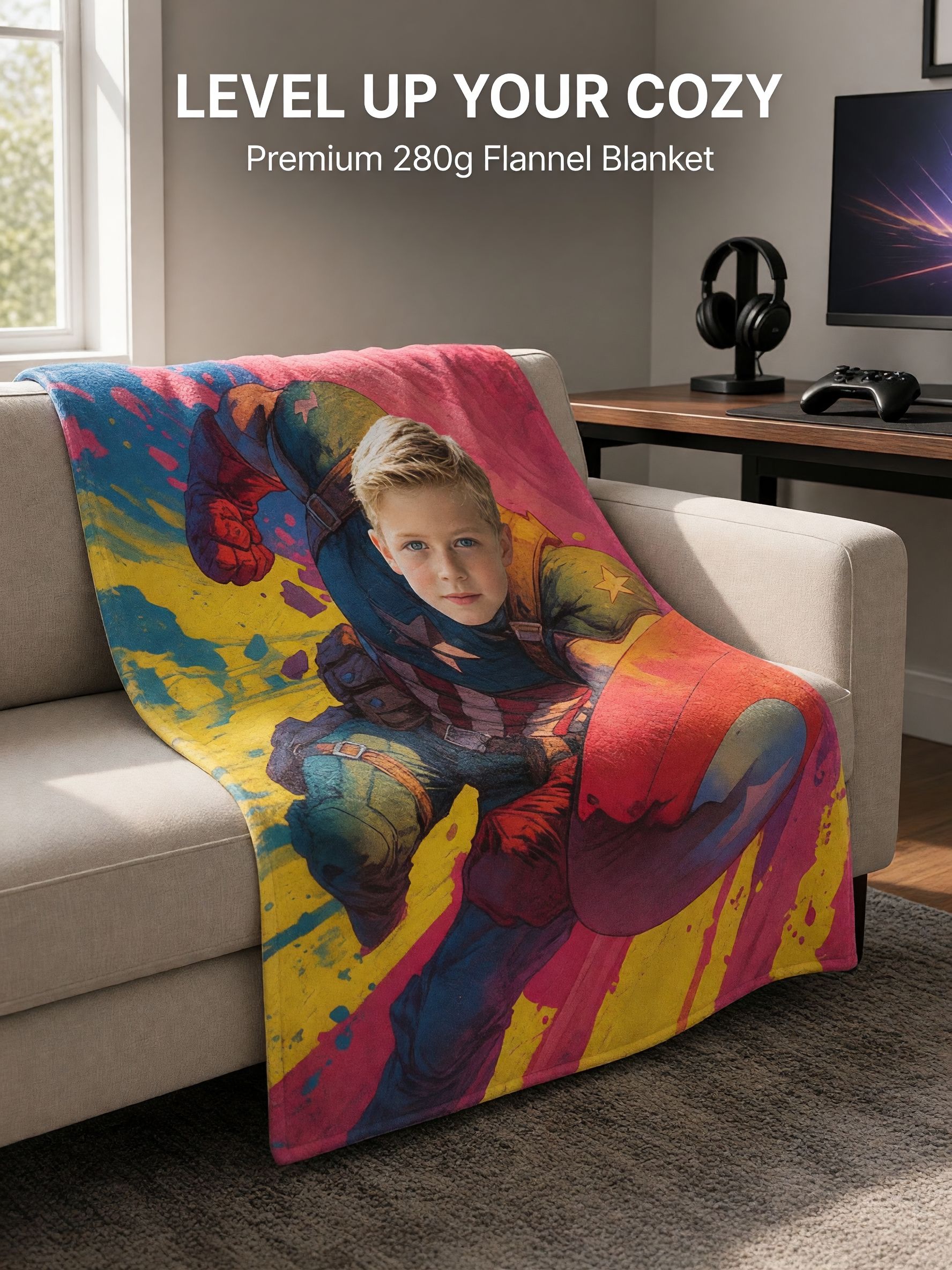 Custom Superhero Face Blanket Personalized Photo Flannel Throw Soft Skin Friendly Warm Bed Sofa Gift