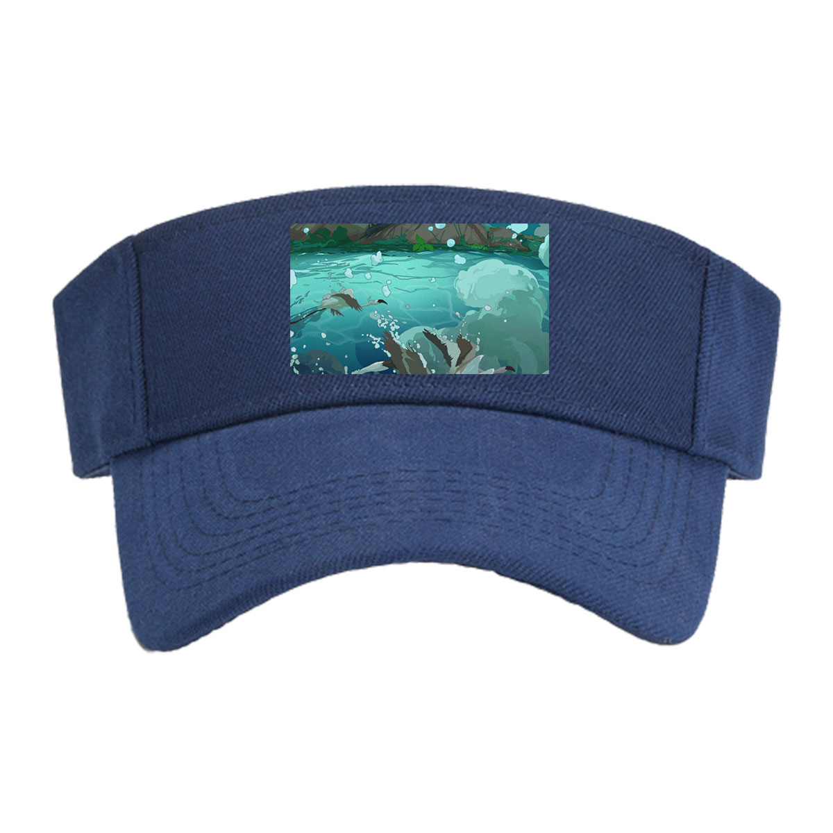 A boy rides a swan through a mystical underwater world beneath a giant tree. -  Visor cap