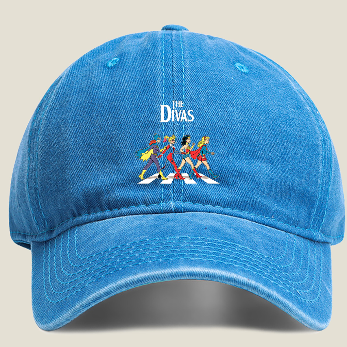 The Divas: Batgirl, Harley Quinn, Wonder Woman, Supergirl - Washed Denim - Baseball Cap