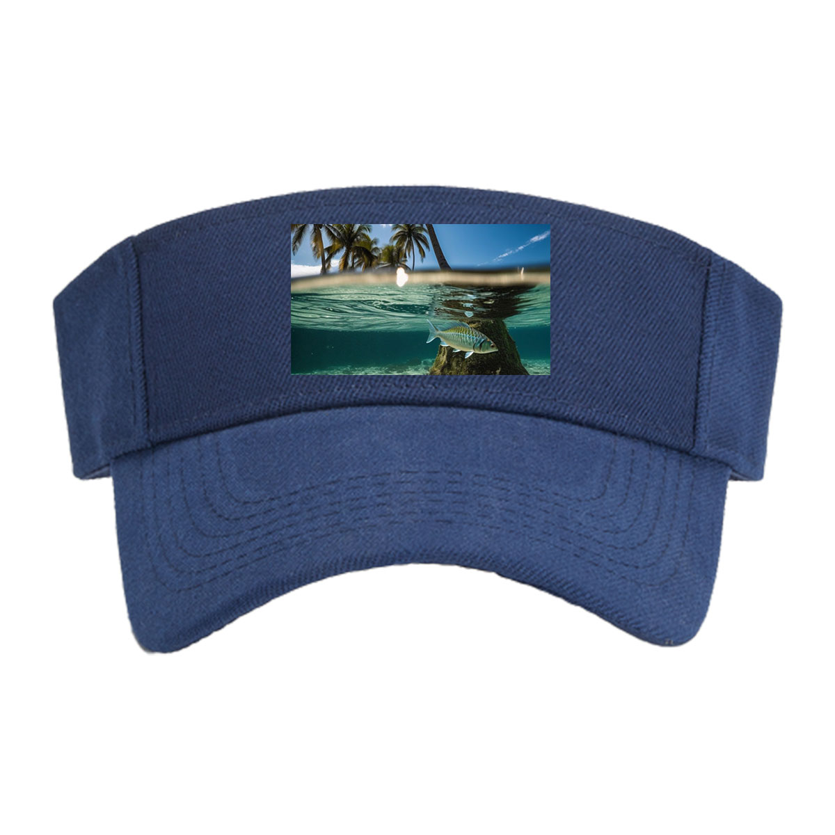Tropical paradise with palm trees and a fish swimming underwater -  Visor cap