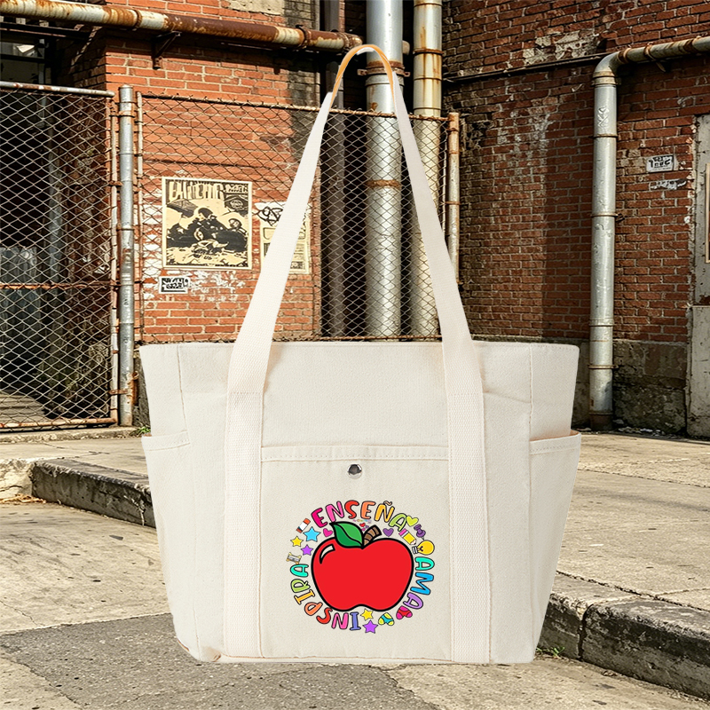 Multi Pocket Bag Cream White with Colorful Apple and 
