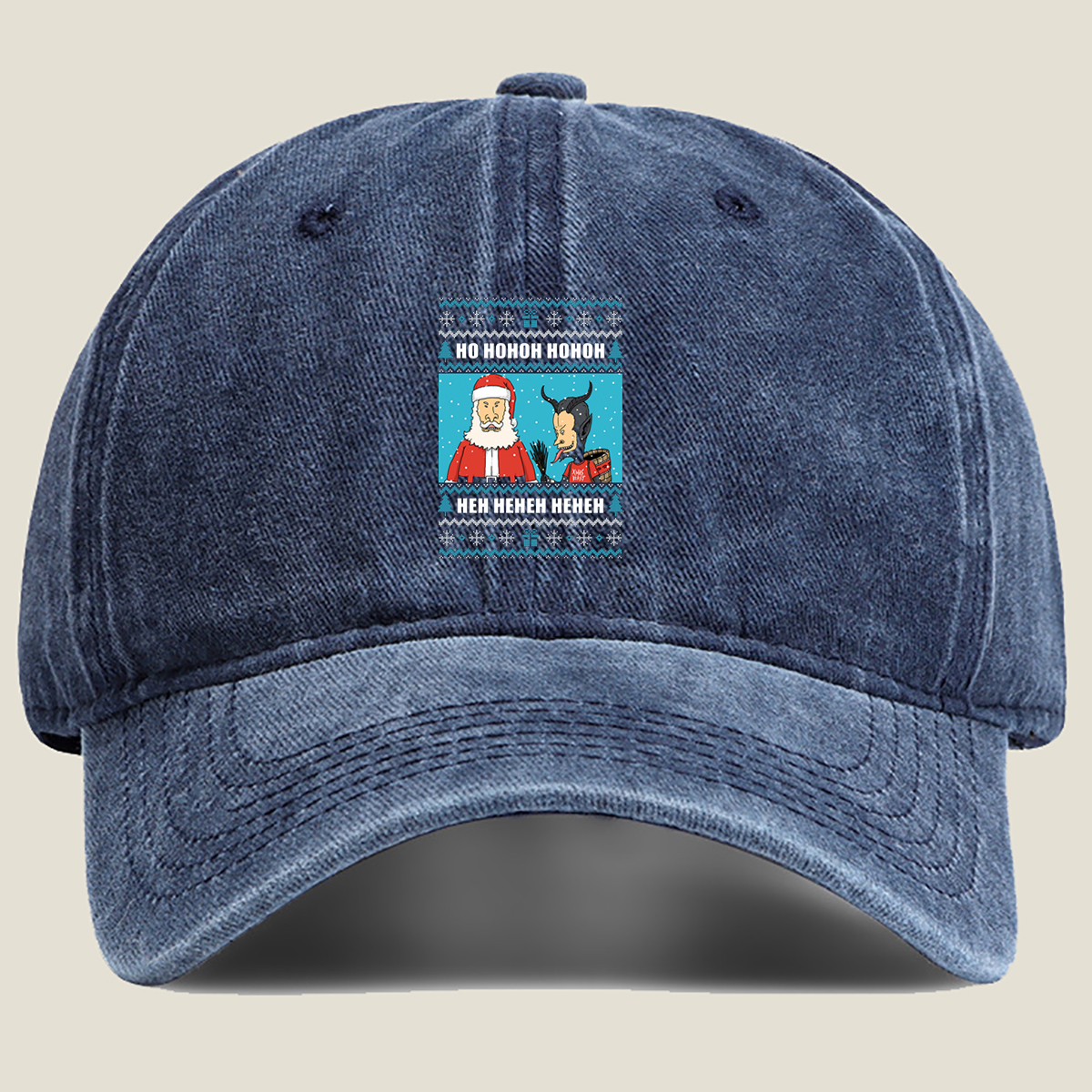 Santa and the Xmas Beast: Ho Ho Ho, Heh Heh Heh - Washed Denim - Baseball Cap