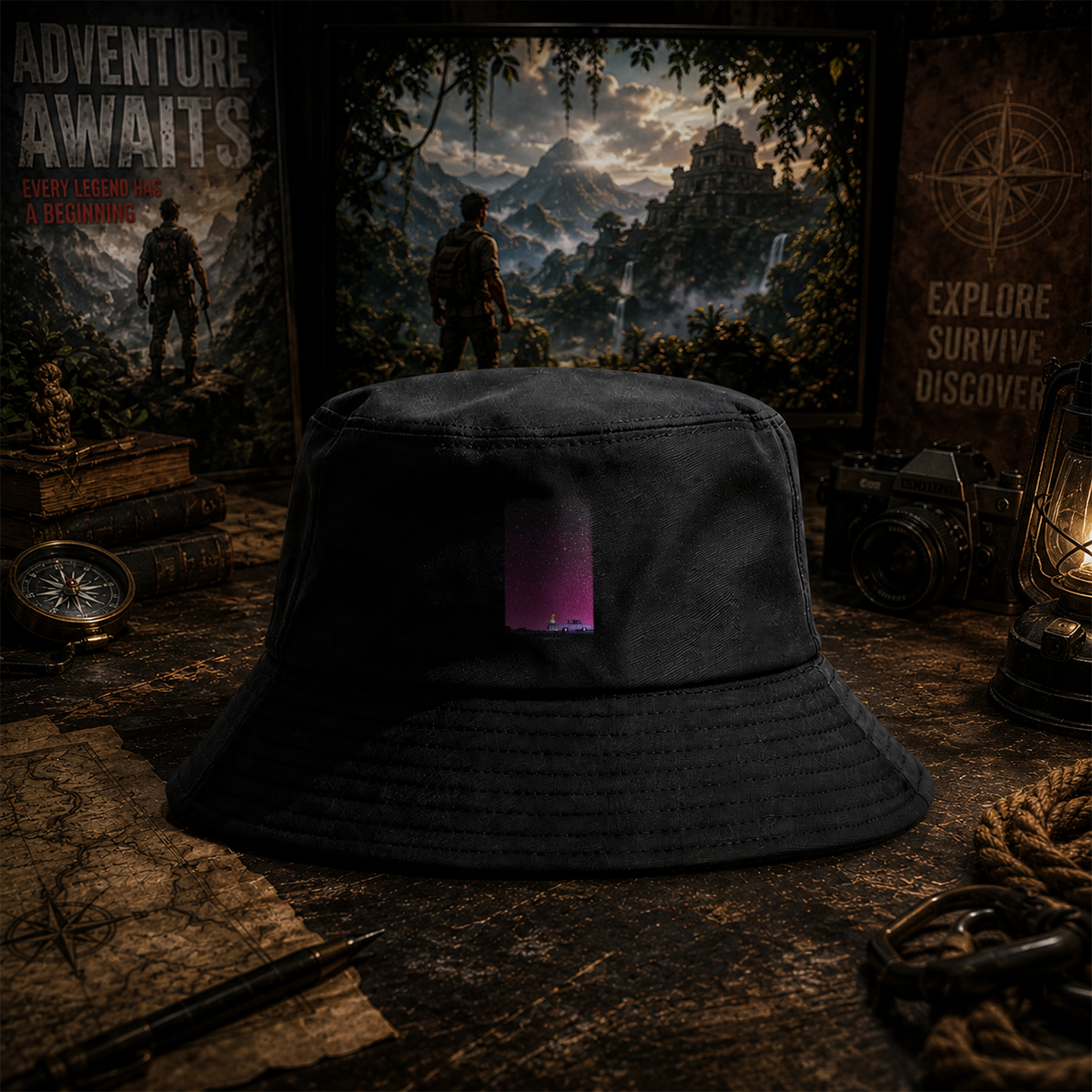 Homer Simpson Stares at the Stars in a Purple Sky - Fisherman's Hat