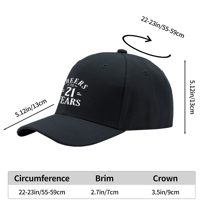 1pc New Baseball Cap Cheers to 21 Years Print Unisex Adjustable Hat for Outdoor Activities Adults Fashion Statement Cap