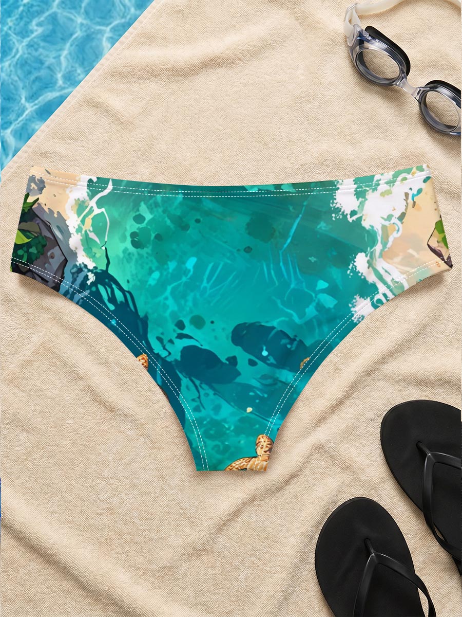 Turtles swimming in crystal-clear tropical waters near sandy shores and palm trees. -  Men's swim trunks