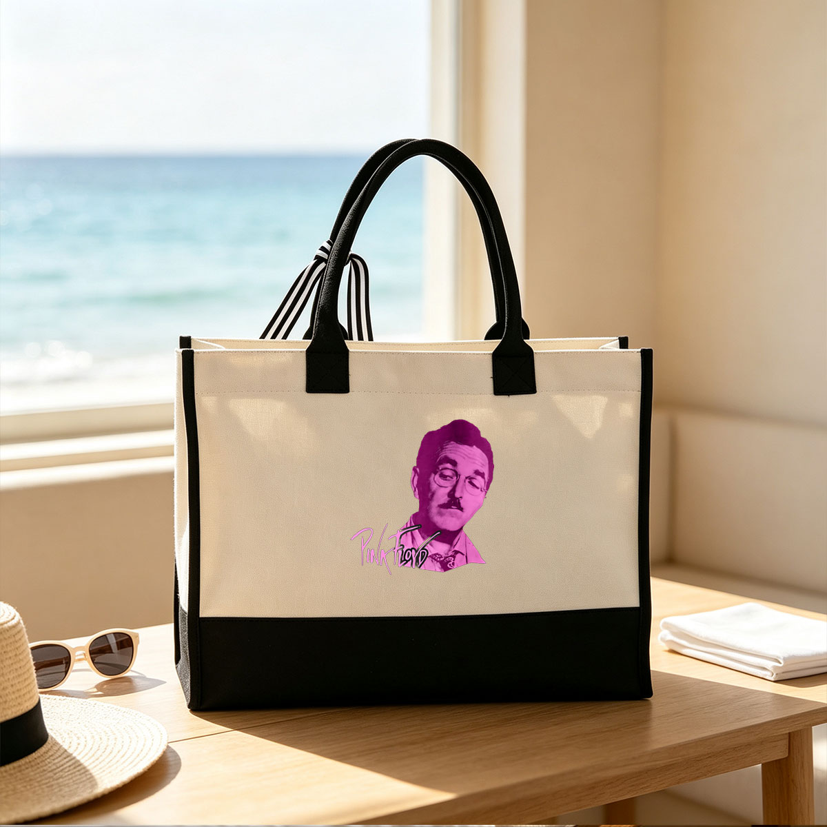 Pink Floyd - Syd Barrett Portrait - Canvas patchwork gift tote bag
