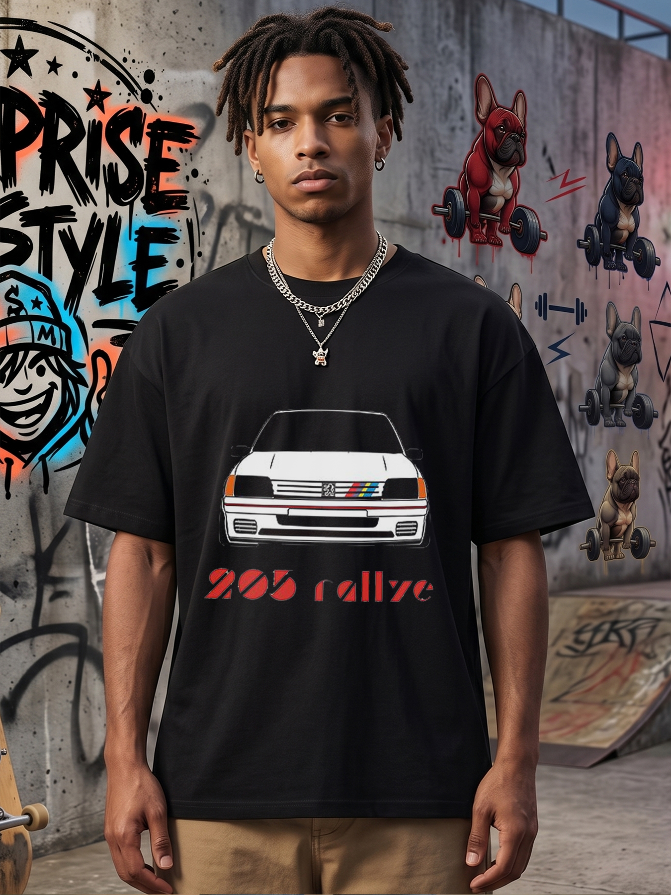 Men's Printed T-Shirt Featuring 205 Rallye Car Graphic and Text, Casual Round Neck Summer Lightweight Breathable Short Sleeve T-Shirt for Car Enthusiasts and Motorsport Fans