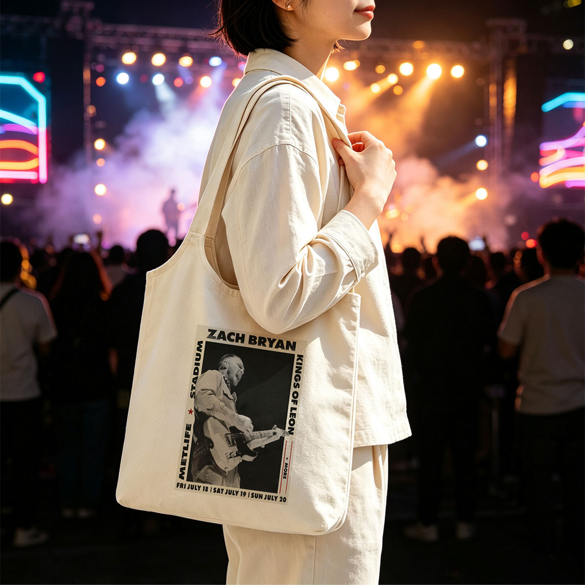 Zach Bryan Live Performance at MetLife Stadium with Kings of Leon and More - Canvas shoulder bags/