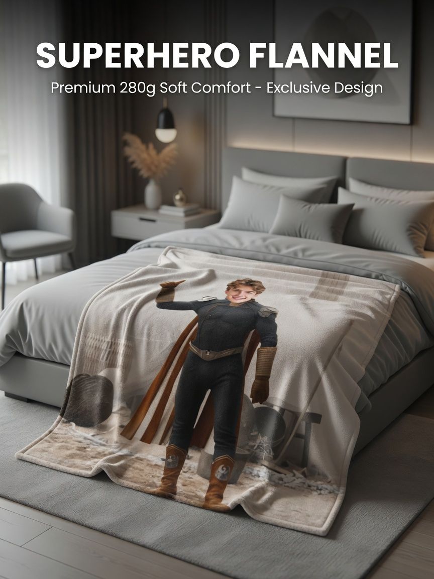 Custom Face Photo Flannel Blanket Personalized Superhero Fleece Throw Soft Anti-Pilling Cozy Bed Couch Gift