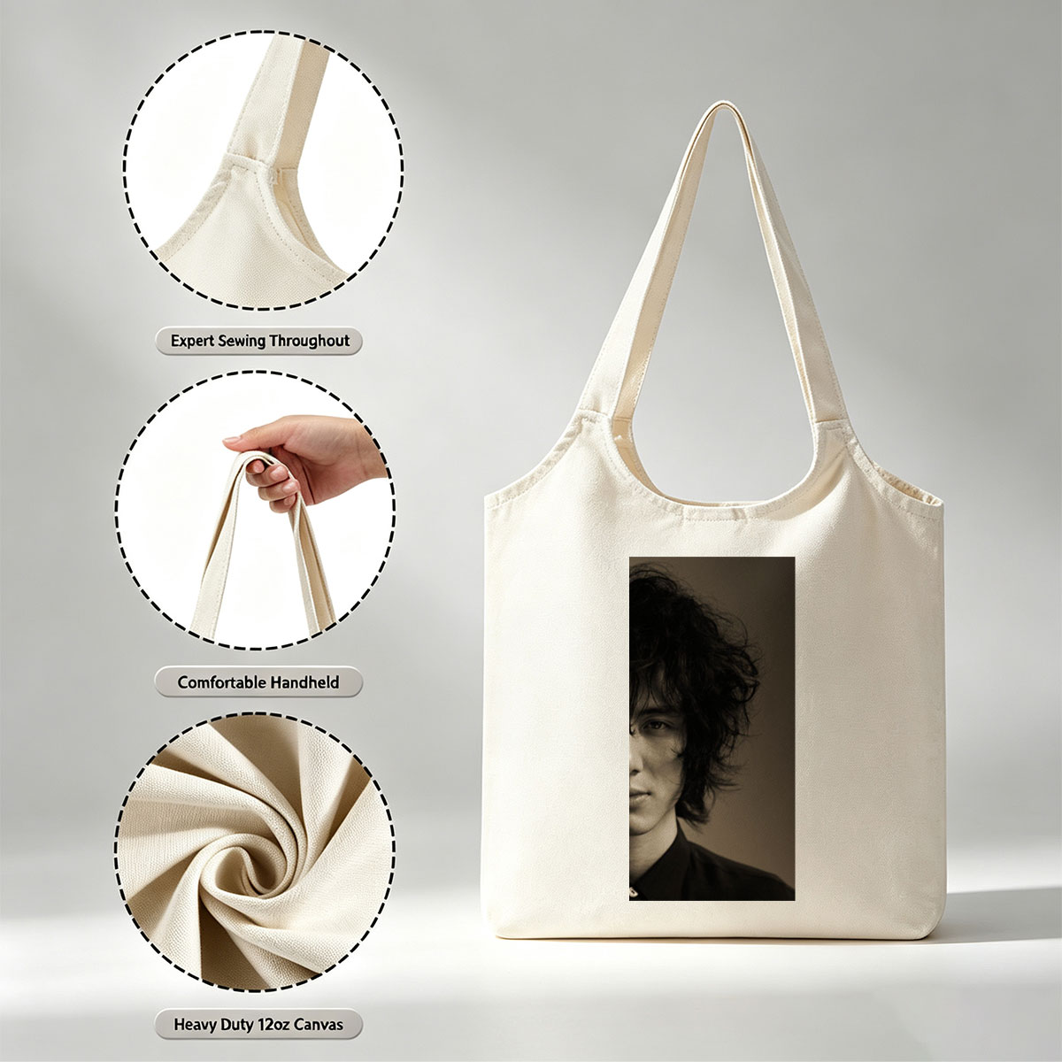 Evan Peters in a Dramatic Portrait with Messy Hair and Intense Gaze - Canvas shoulder bags/
