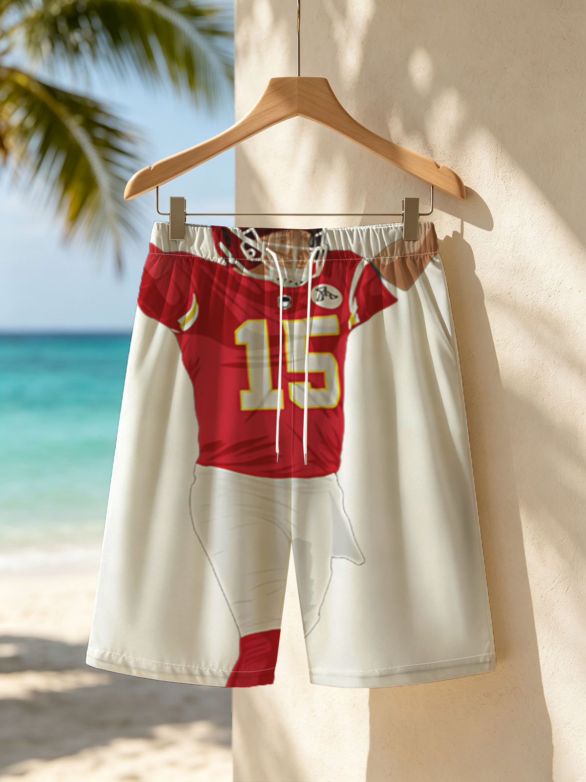 Patrick Mahomes Celebrates in Chiefs Uniform -  Beach shorts