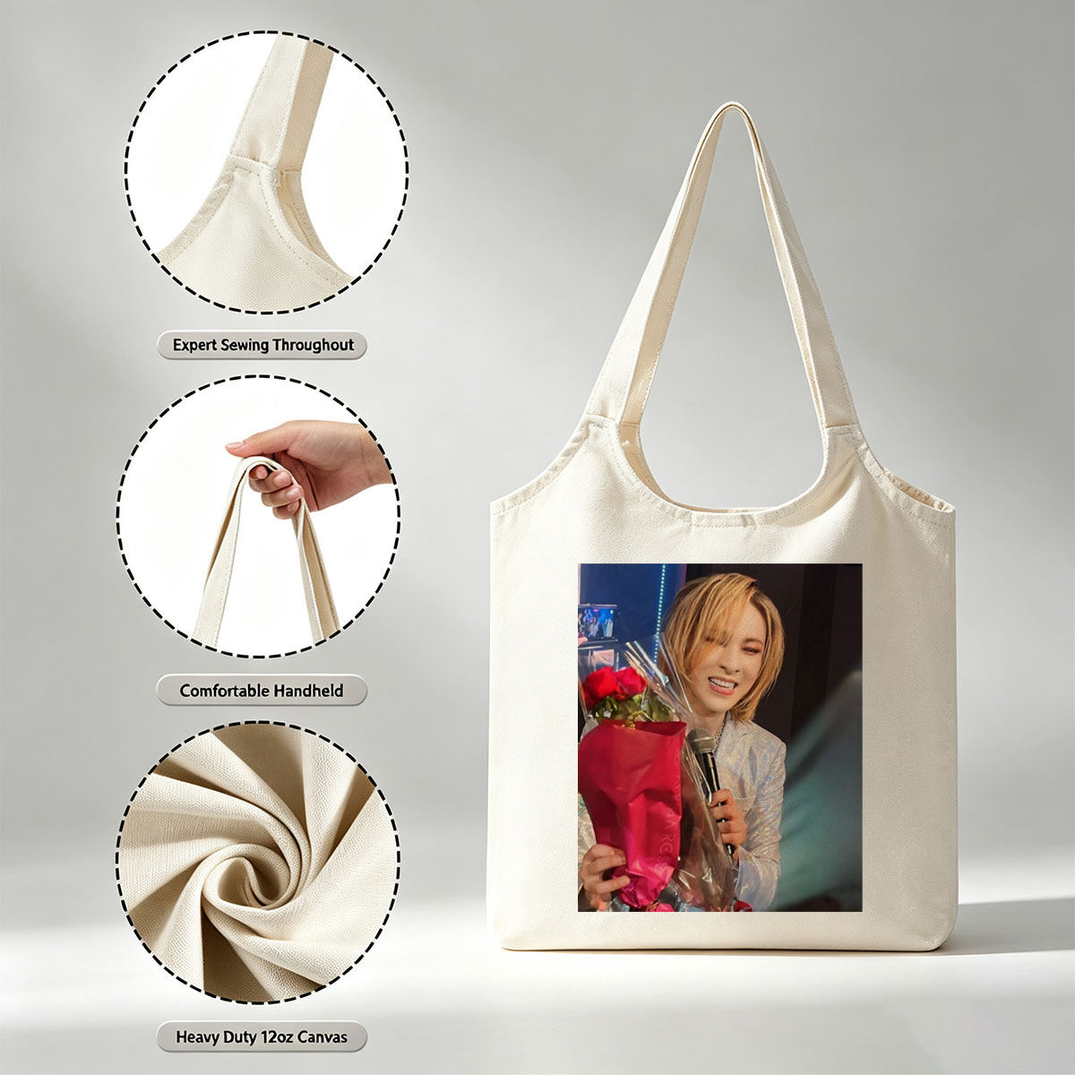 Gackt Holding Red Roses on Stage with Microphone - Canvas shoulder bags/