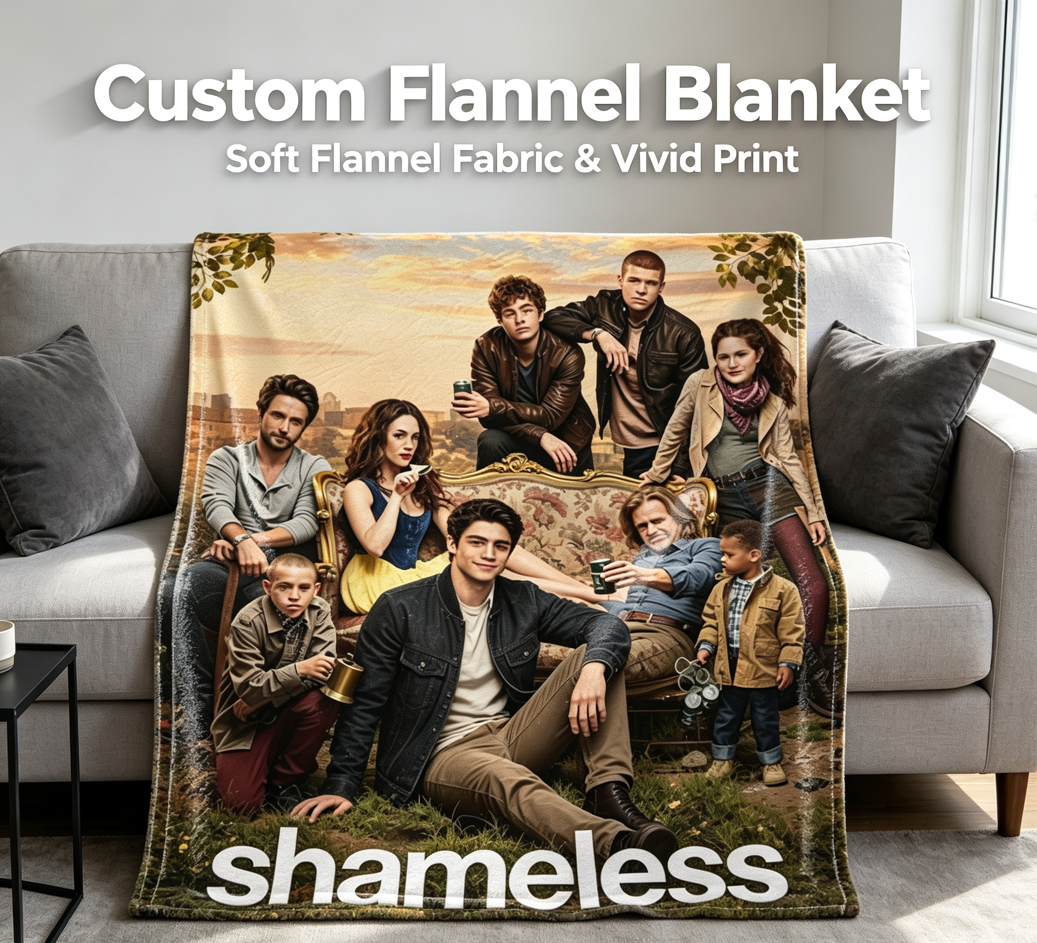 Custom Face Blanket Shameless TV Show Flannel Blanket for Couch and Bed Cozy Gift for Fans and Family Gatherings