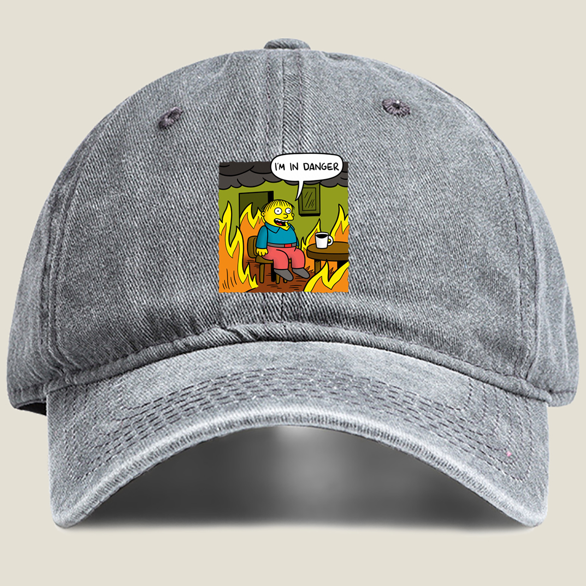 Simpsons Character in Burning Room - Washed Denim - Baseball Cap