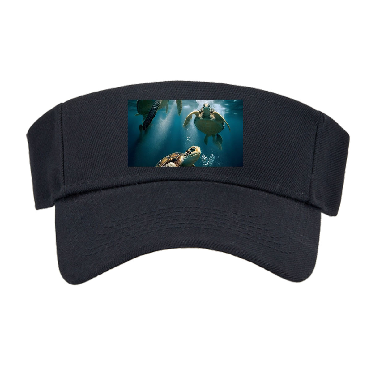 Three sea turtles swimming gracefully underwater in clear blue ocean. -  Visor cap