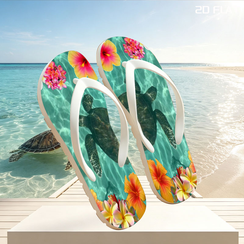 Sea Turtle Swimming Among Tropical Flowers in Clear Water -  flip-flops