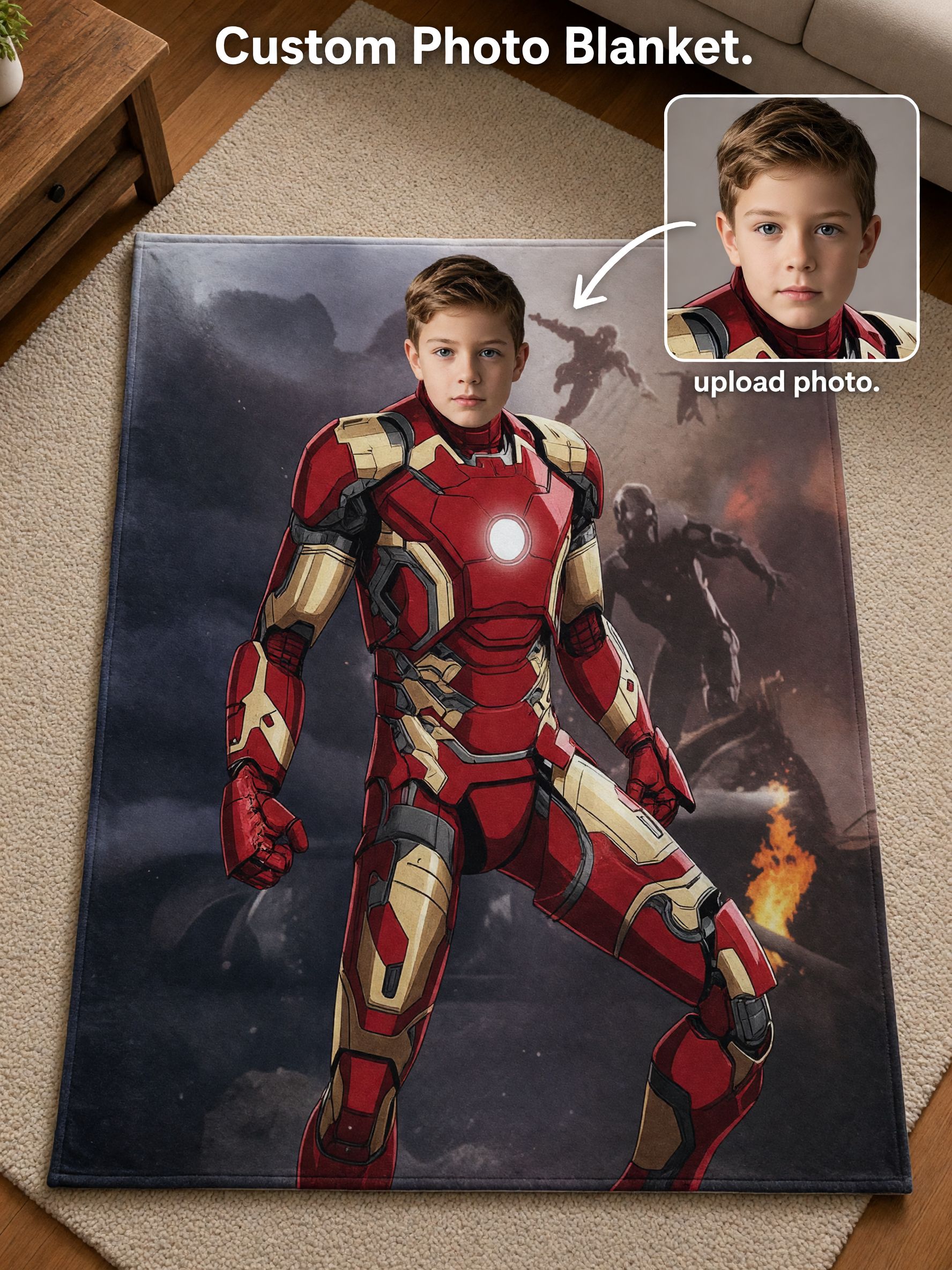 Personalized Face Superhero Photo Blanket Ultra Soft Anti-Pilling Flannel Throw Customized Keepsake Gift for Kids