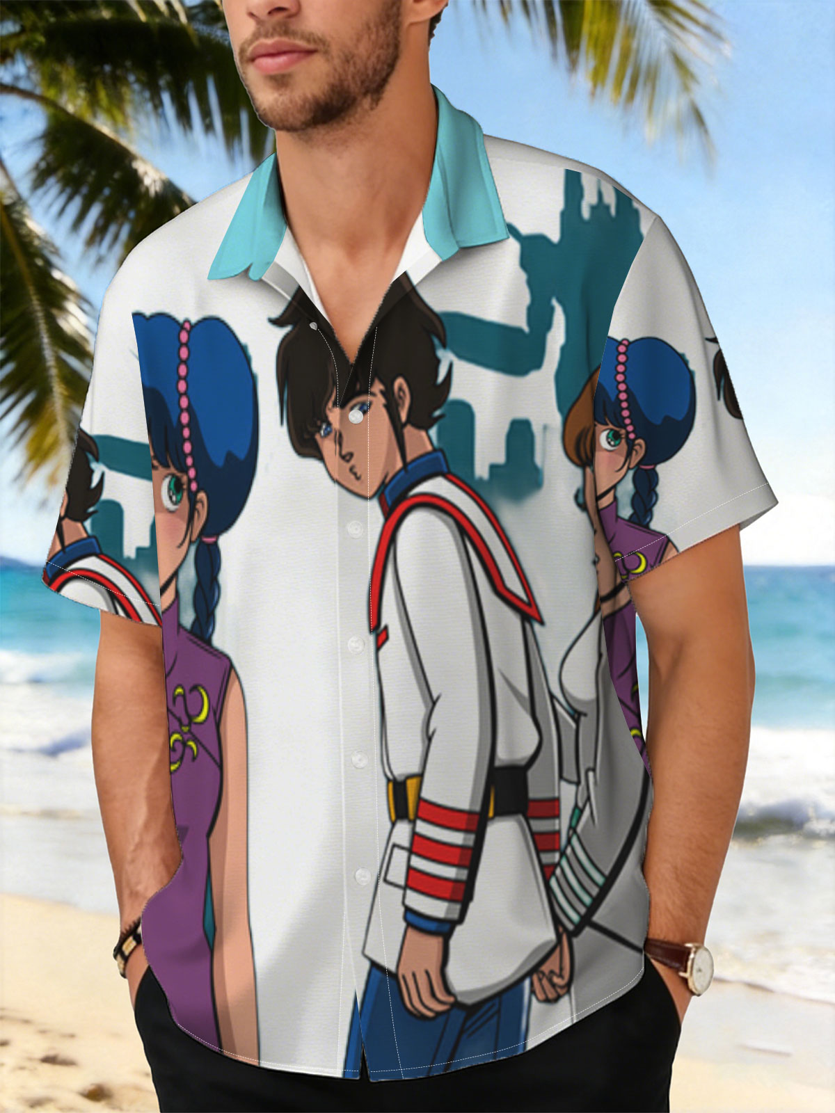 Lum, Ataru, and Mendou from Urusei Yatsura stand together in a dramatic pose against a dark, eerie backdrop. -  Shirt