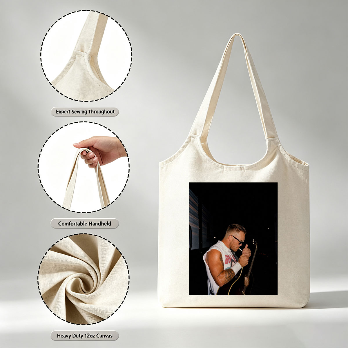 Brantley Gilbert Smoking Cigarette with Acoustic Guitar at Night - Canvas shoulder bags/
