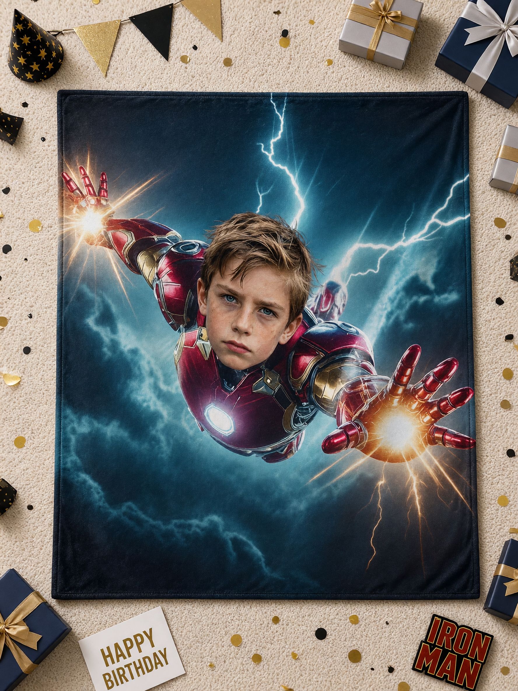 Custom Superhero Face Blanket, Personalized Photo Flannel Throw for Kids and Adults, Cozy Bed and Sofa Gift