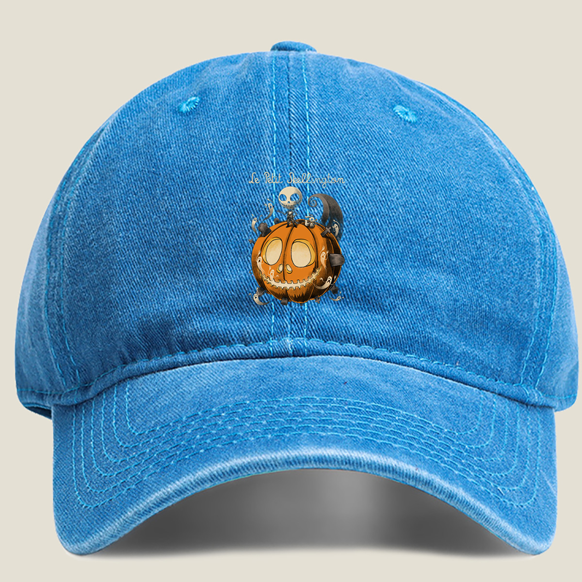 Le Petit Skellington: Jack Skellington and Zero on a Giant Pumpkin - Washed Denim - Baseball Cap
