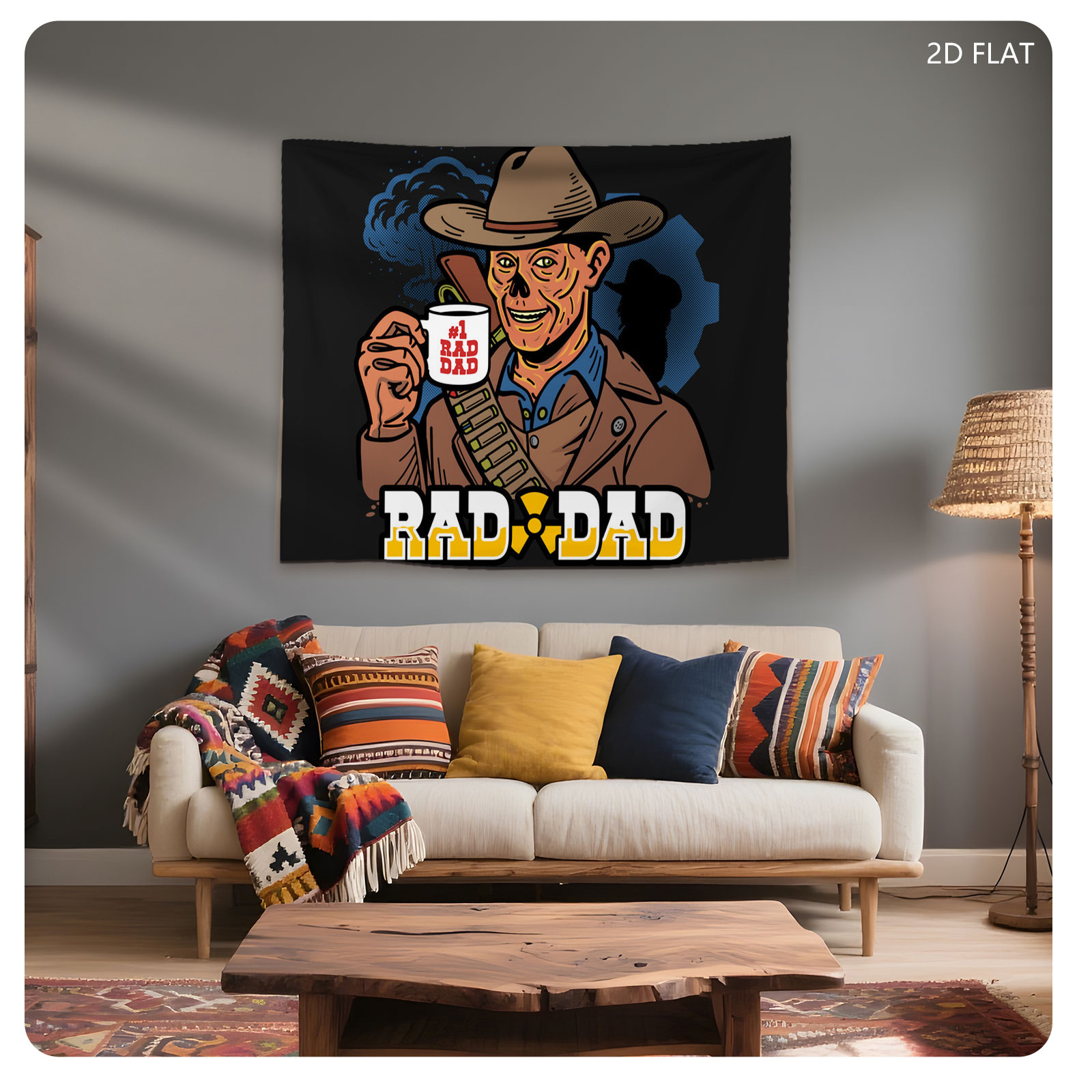 Rad Dad: #1 Rad Dad with Coffee Mug and Cowboy Hat - Tapestry