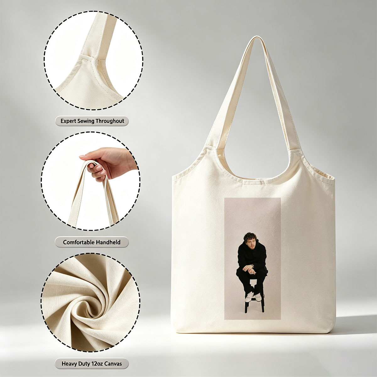 Lauv Sitting on a Stool Wearing All Black Outfit and White Sneakers - Canvas shoulder bags/