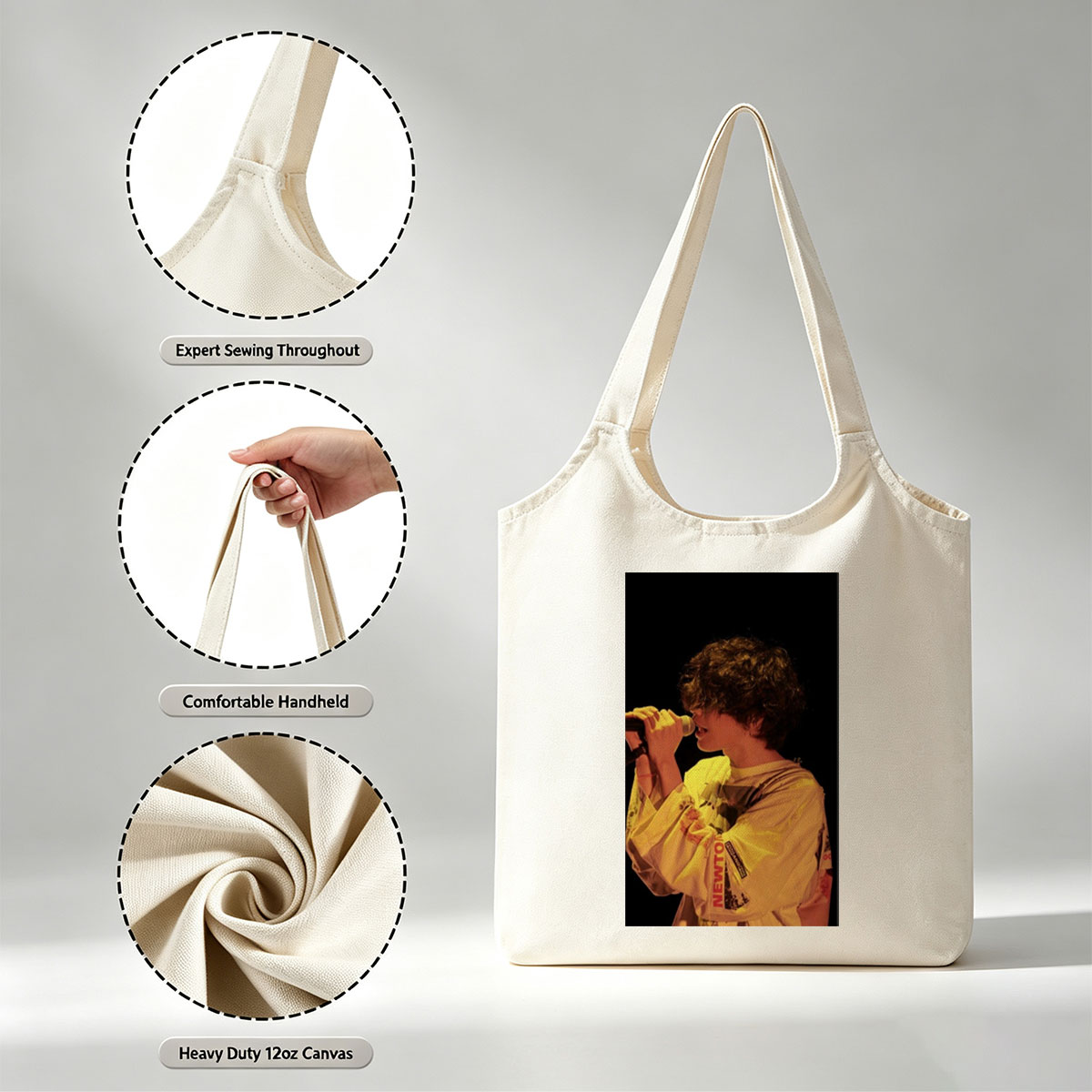 Harry Styles Singing on Stage in a Yellow Outfit with Microphone - Canvas shoulder bags/