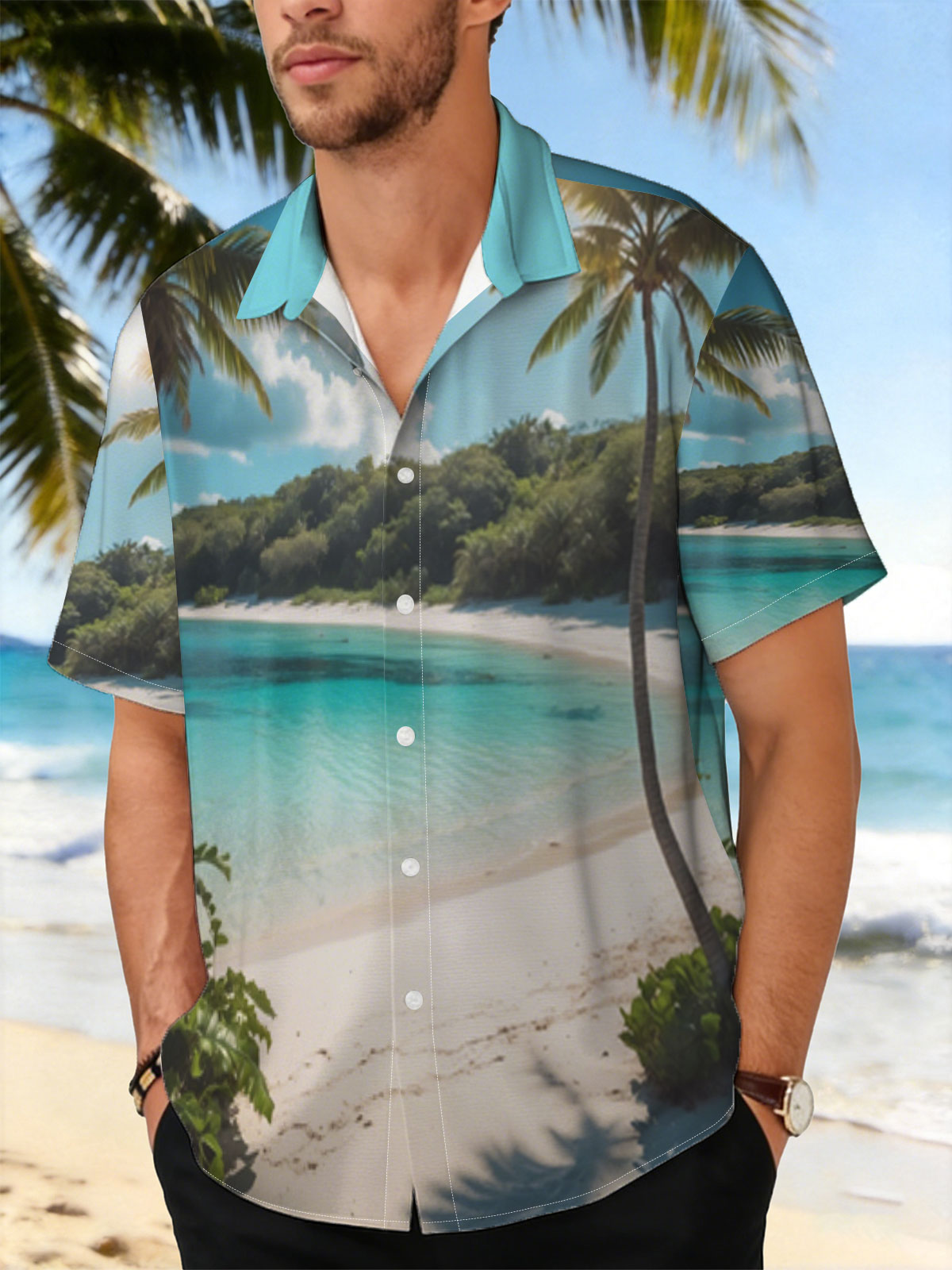 Tropical Beach with Palm Trees and Crystal Clear Water -  Shirt