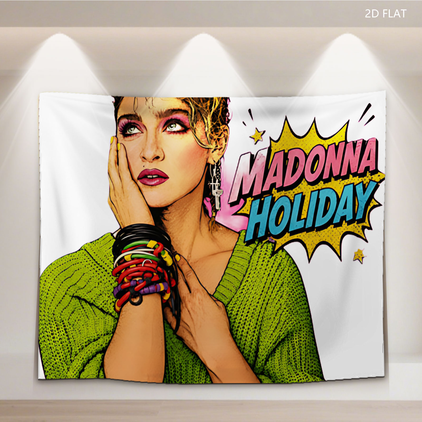 Madonna Holiday: Iconic Pop Star in Vibrant Green Sweater and Bold Accessories - Tapestry