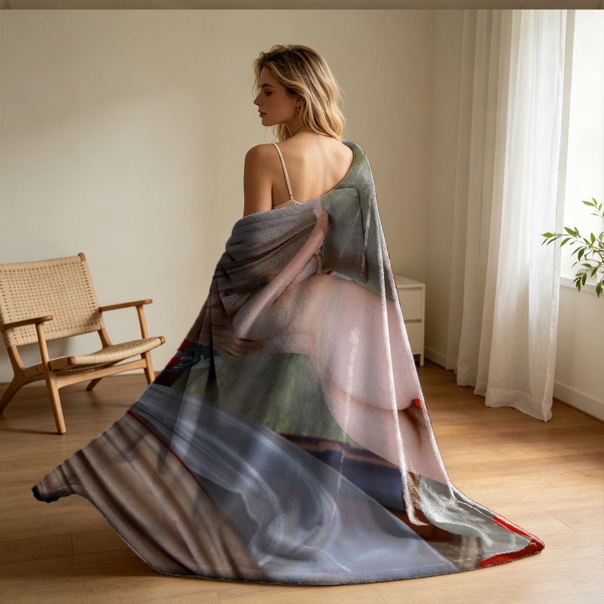 Nude Brunette on Windowsill - Blanket