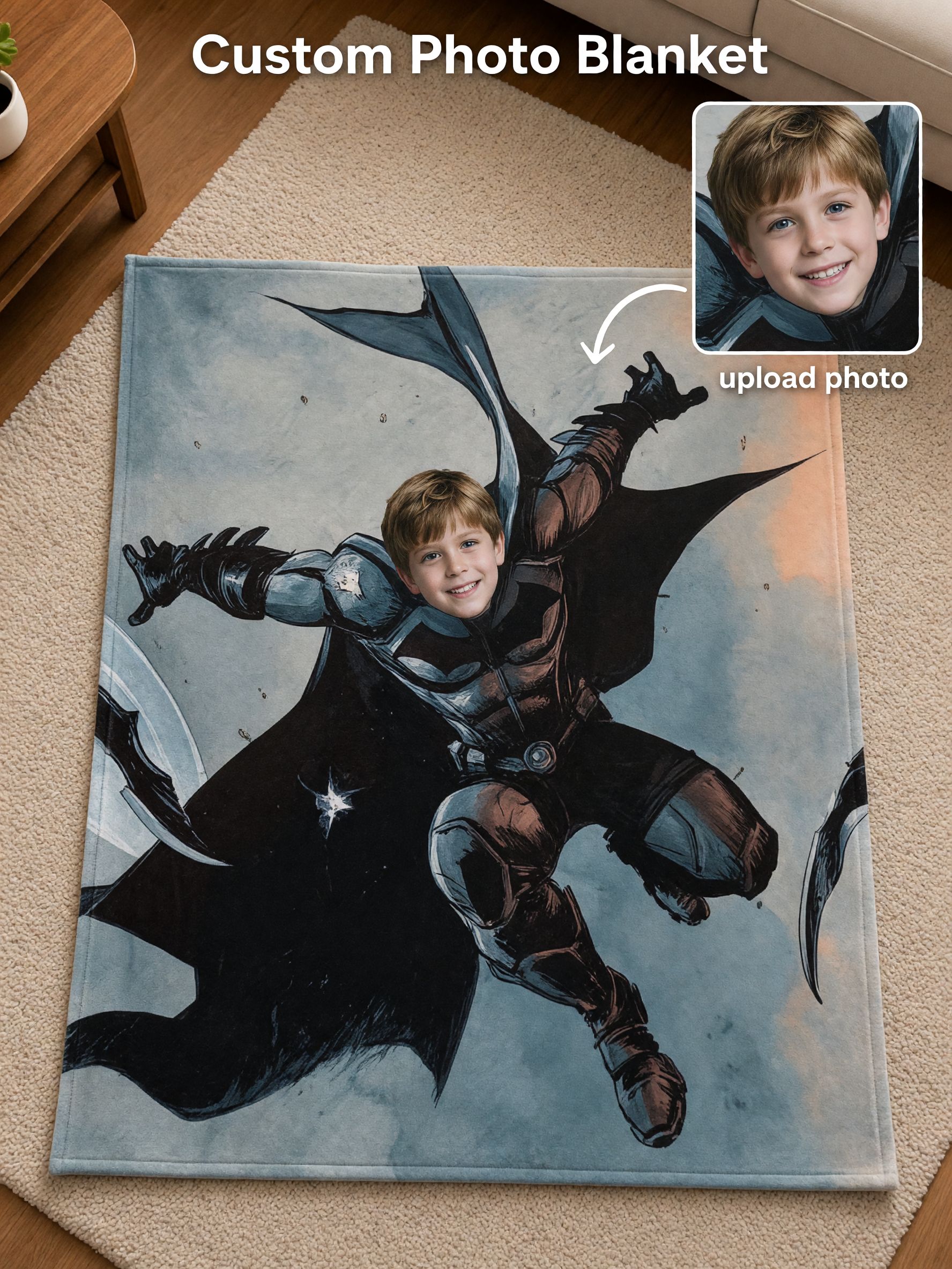 Custom Superhero Face Photo Blanket, Personalized Soft Flannel Throw for Kids and Adults, Ideal Cozy Hero Gift