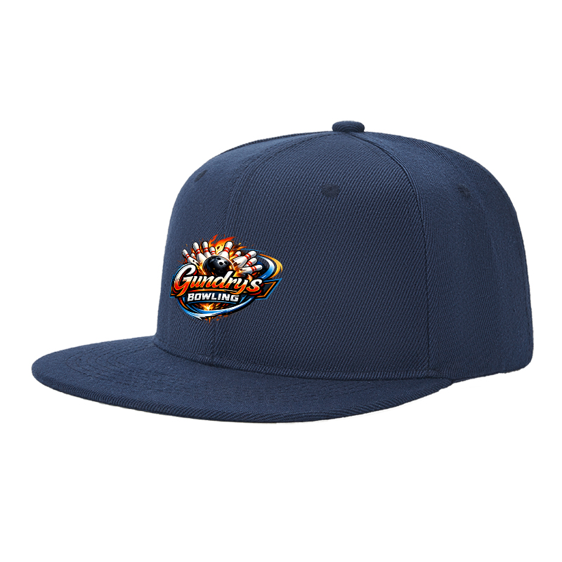 Flat Brim Baseball Cap Gundrys Bowling Flame Logo Streetwear Underground Skate Style for Bowling Alley Urban Players and Hip Hop Enthusiasts