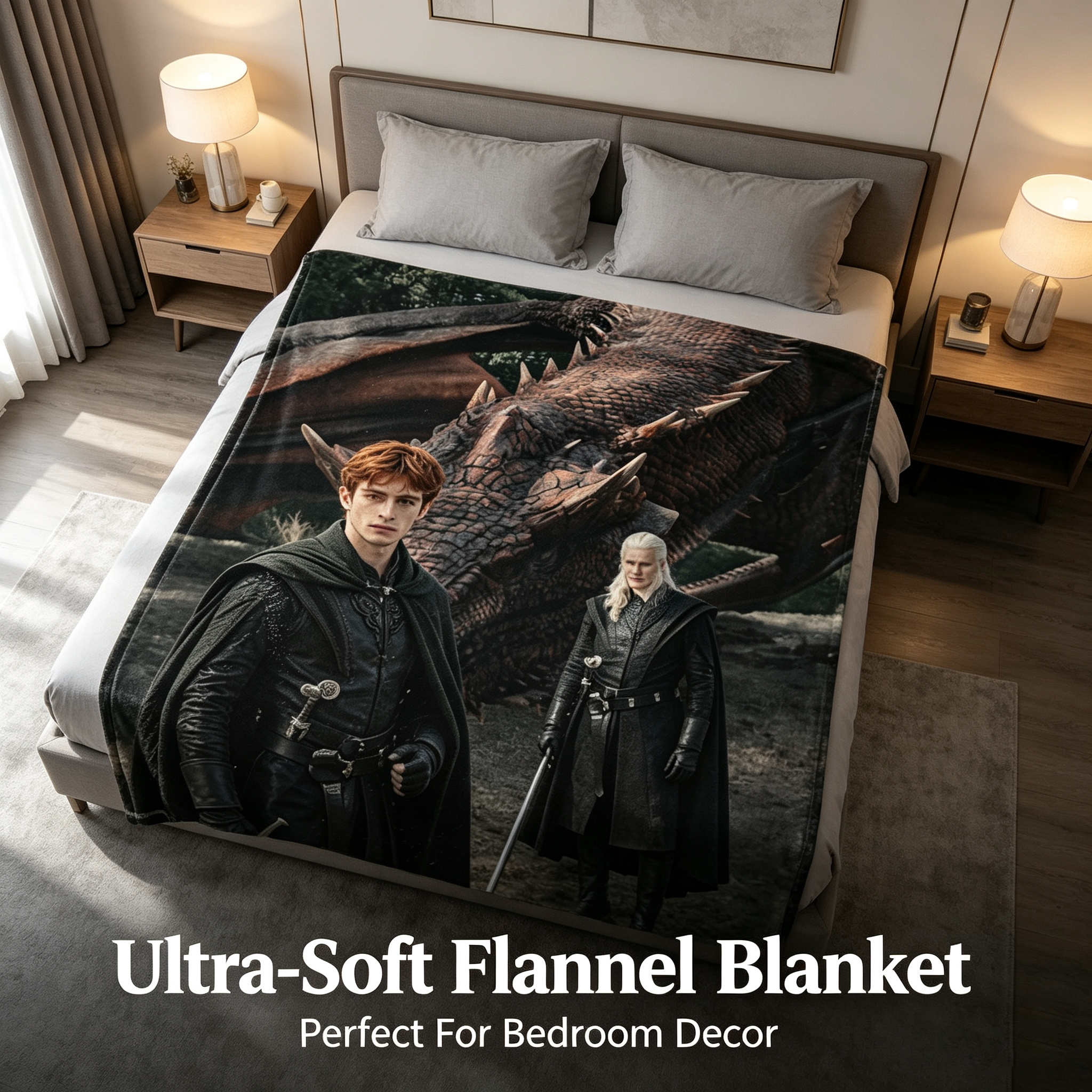 Custom Face Blanket House of the Dragon Characters Flannel Blanket for Fans and Collectors – Perfect Gift or Giveaway for Fantasy Enthusiasts