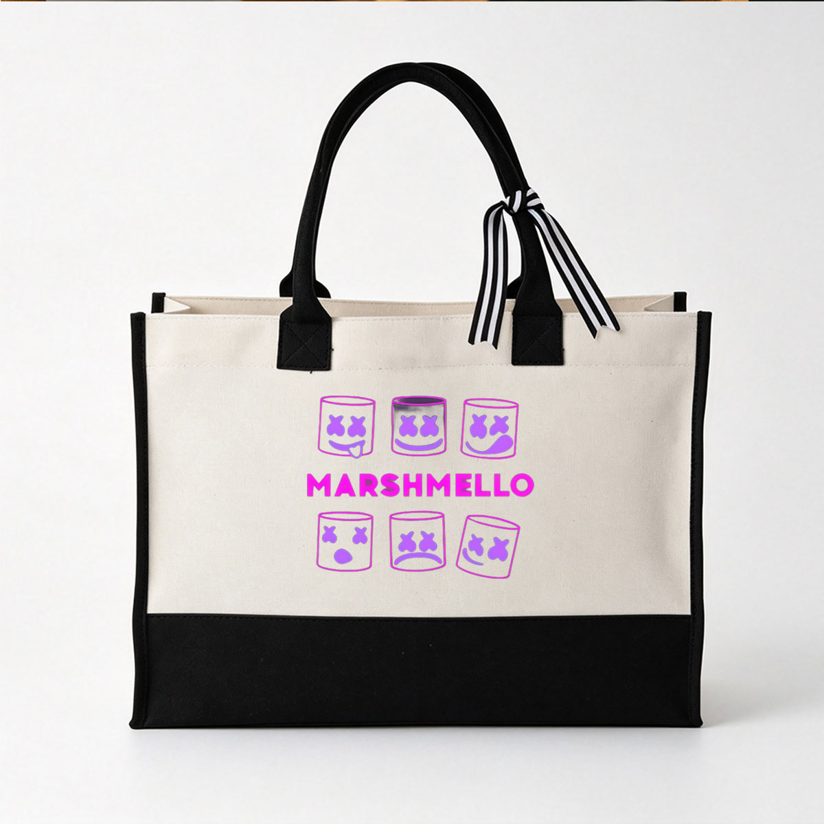 Marshmello: Iconic Helmet Faces and Logo Display - Canvas patchwork gift tote bag