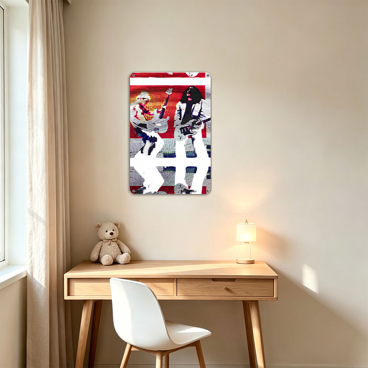 KISS Band Members Performing on Stage with Electric Guitars - painting