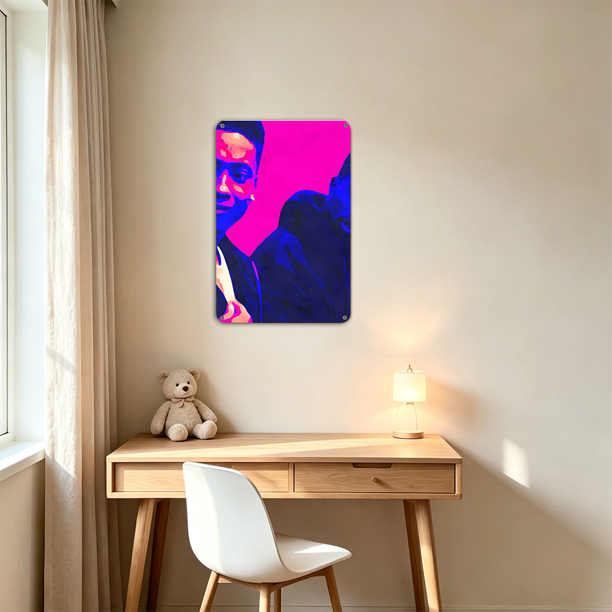 Two Men in Vibrant Pink and Blue Portrait - painting
