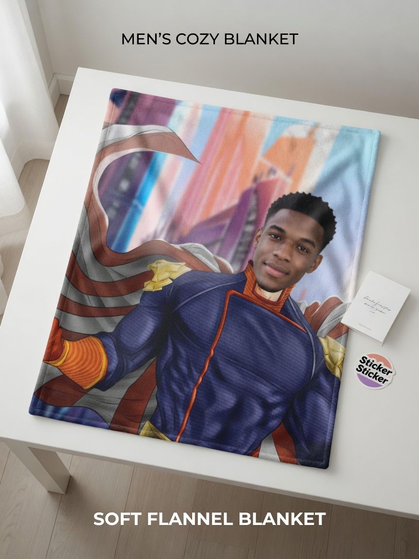Custom Photo Superhero Flannel Fleece Blanket Personalized Face Portrait Throw Lightweight Soft Cozy Bed Couch Gift
