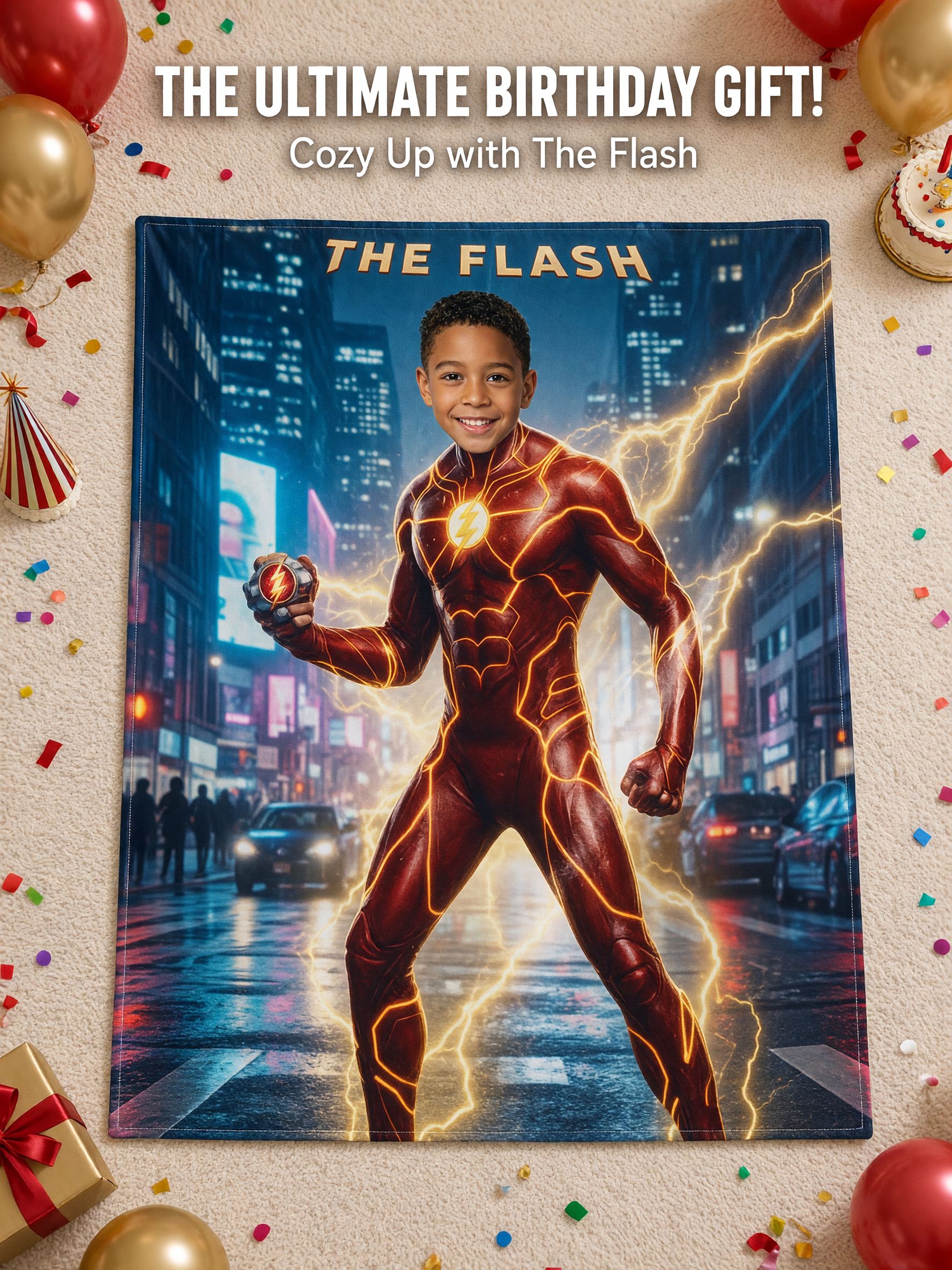 Custom Face Superhero Flannel Blanket, Personalized Photo Soft Warm Throw Blanket for Couch Bed, Ideal Personalized Gift